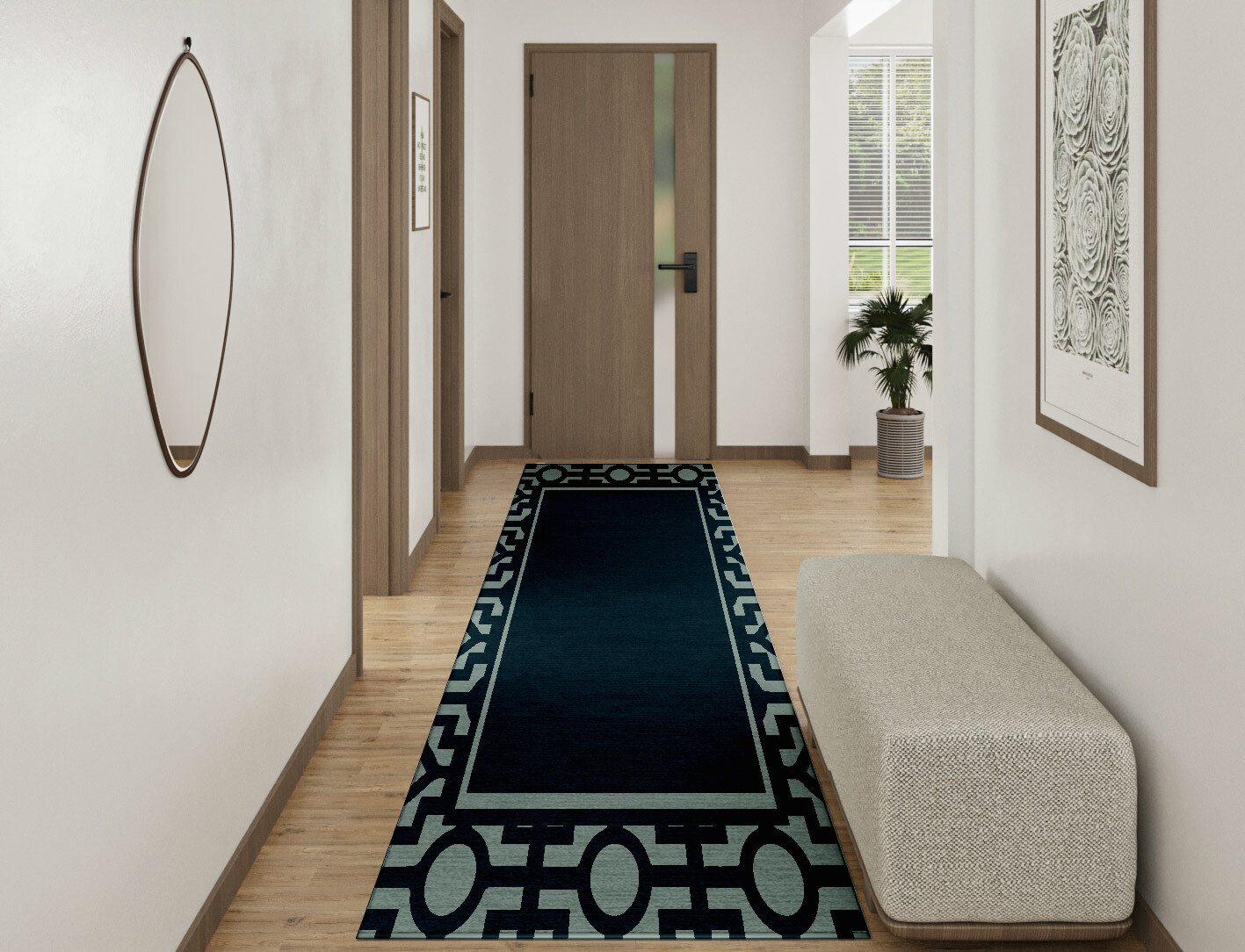 Flakey Geometric Runner Hand Knotted Tibetan Wool Custom Rug by Rug Artisan