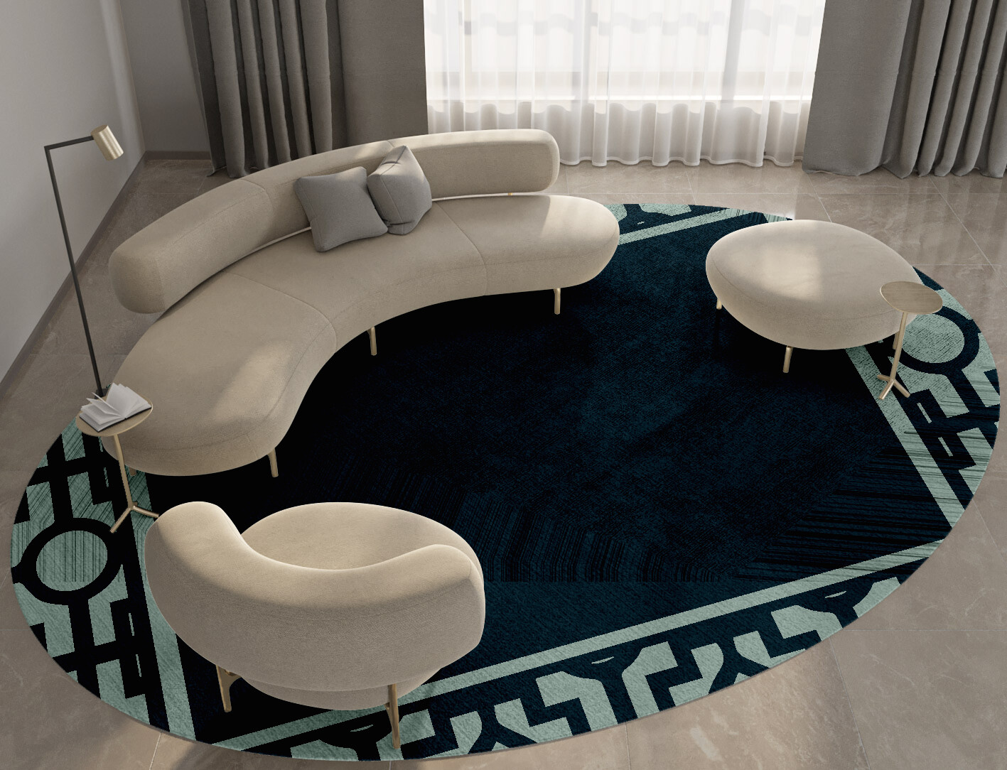Flakey Geometric Oval Hand Tufted Bamboo Silk Custom Rug by Rug Artisan