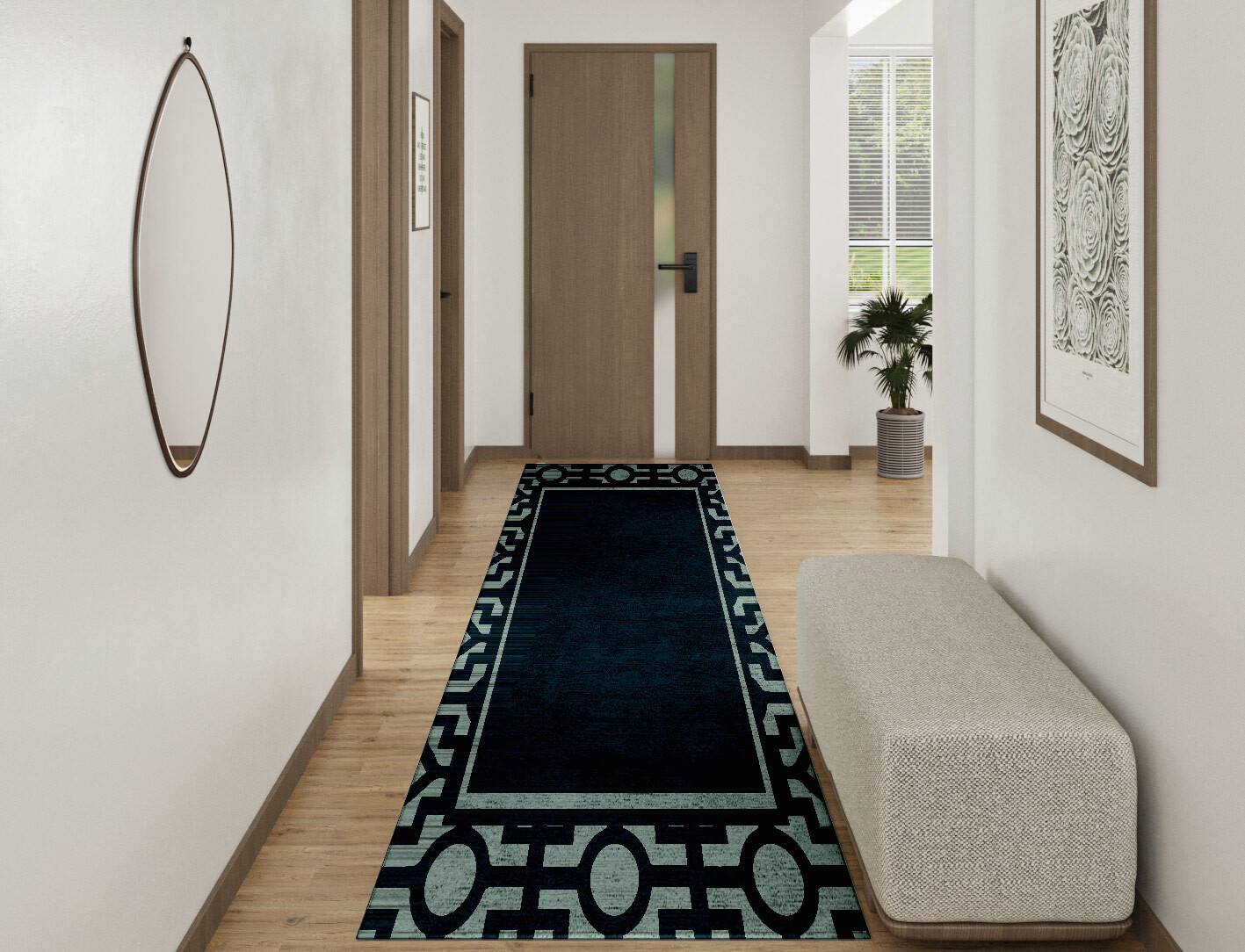 Flakey Geometric Runner Hand Tufted Bamboo Silk Custom Rug by Rug Artisan