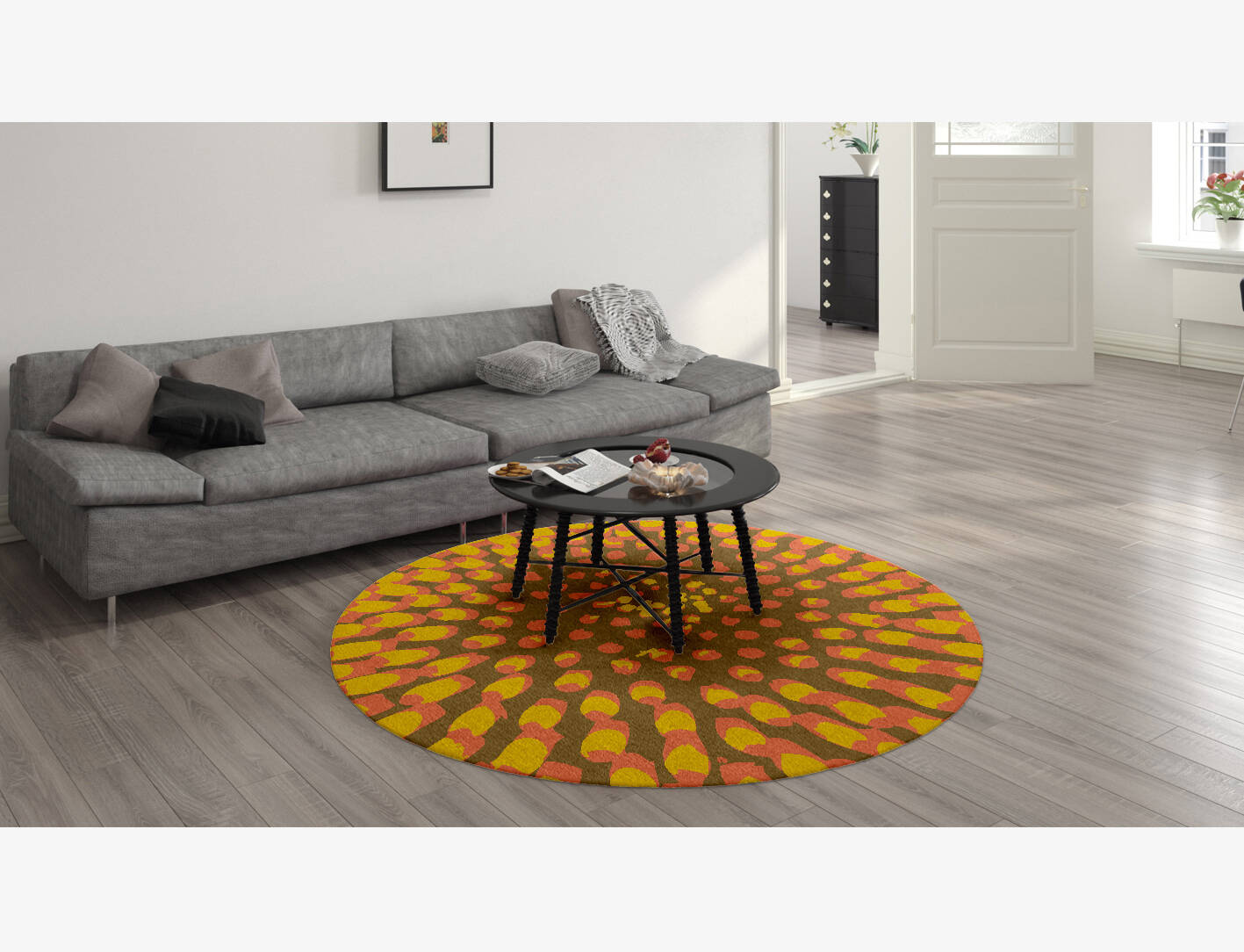Flame Abstract Round Hand Knotted Tibetan Wool Custom Rug by Rug Artisan