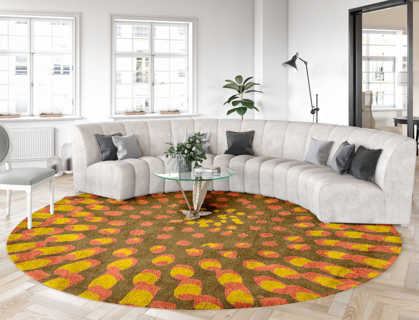 Flame Abstract Round Hand Tufted Bamboo Silk Custom Rug by Rug Artisan