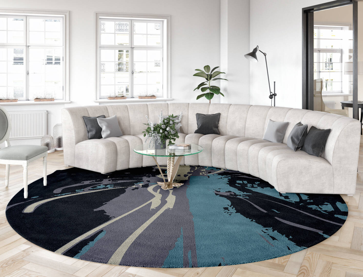 Flash Abstract Round Hand Tufted Pure Wool Custom Rug by Rug Artisan