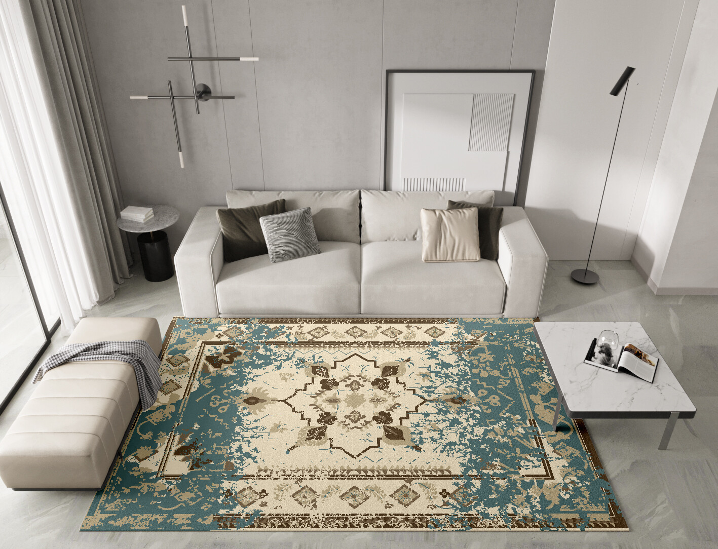Flat Yazd Persian Bagh Rectangle Hand Tufted Pure Wool Custom Rug by Rug Artisan