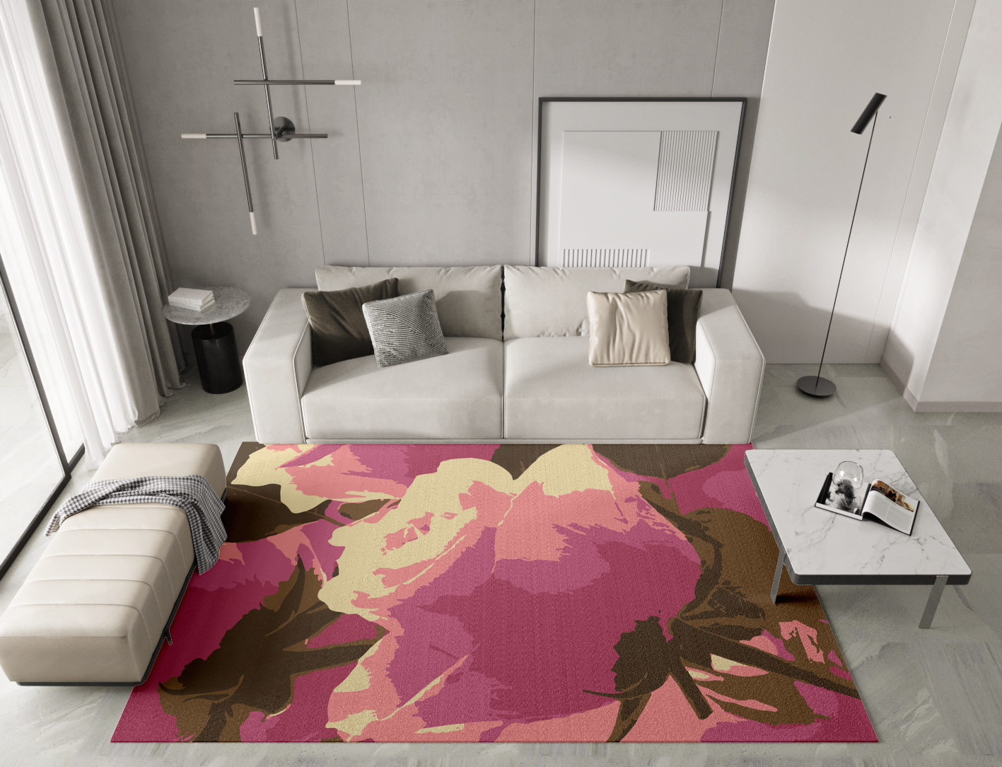 Flaxen Floral Rectangle Hand Knotted Tibetan Wool Custom Rug by Rug Artisan