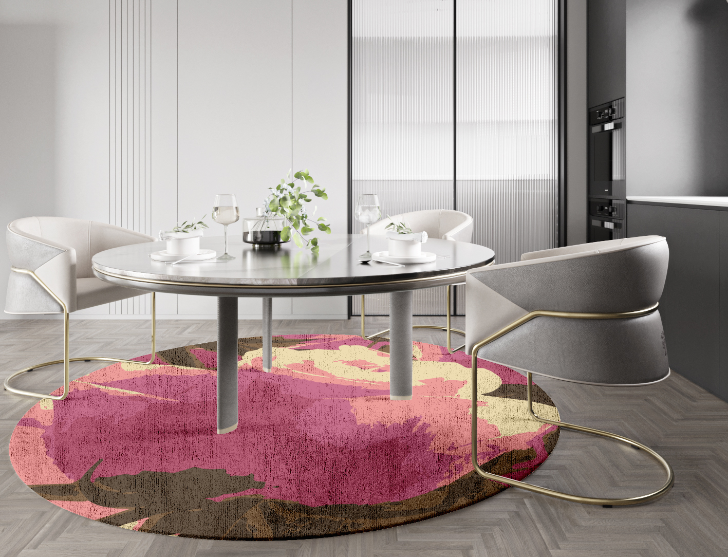 Flaxen Floral Round Hand Knotted Bamboo Silk Custom Rug by Rug Artisan