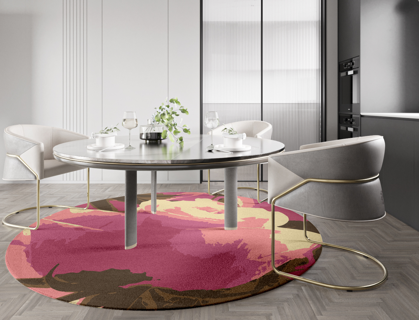 Flaxen Floral Round Hand Knotted Tibetan Wool Custom Rug by Rug Artisan