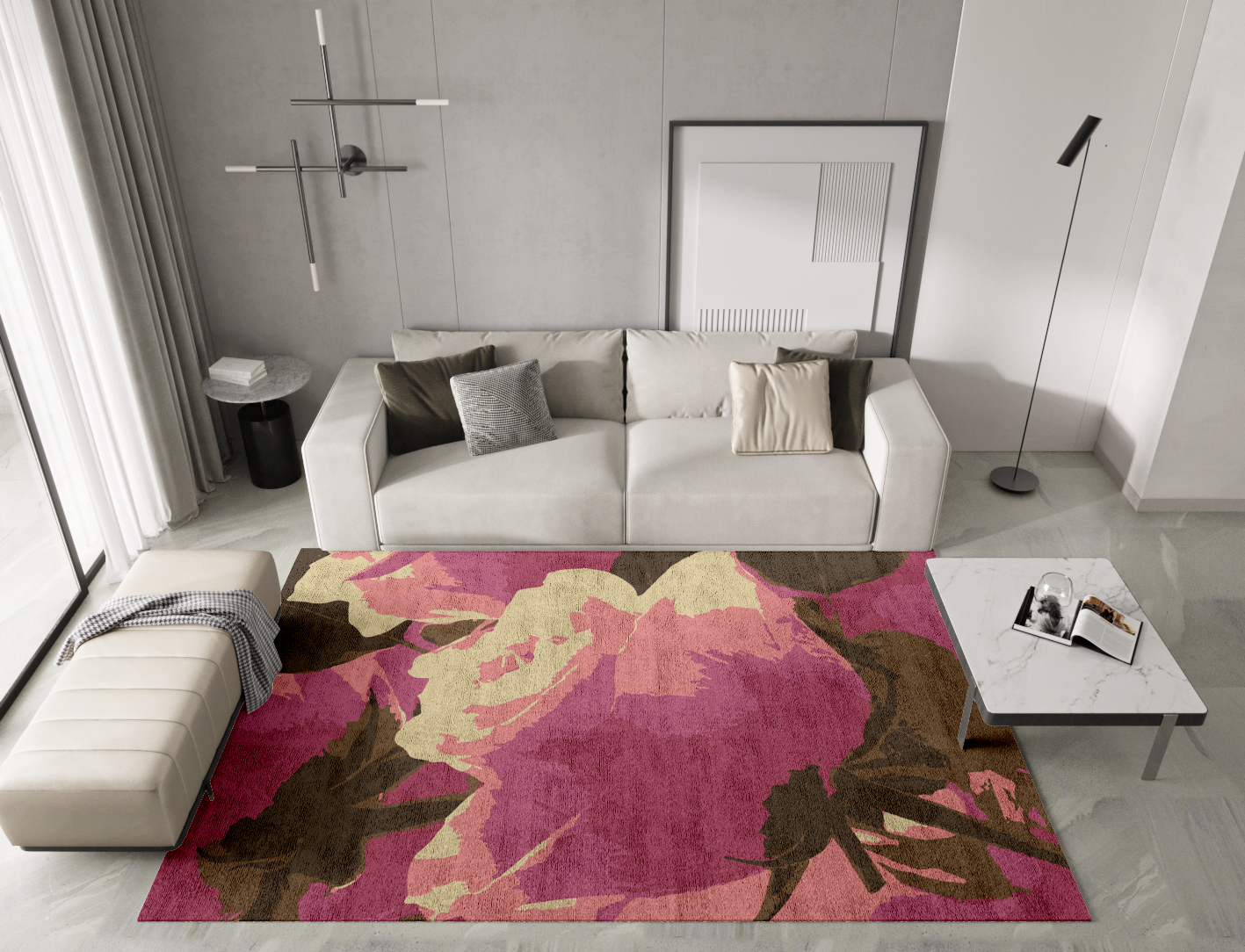 Flaxen Floral Rectangle Hand Tufted Bamboo Silk Custom Rug by Rug Artisan