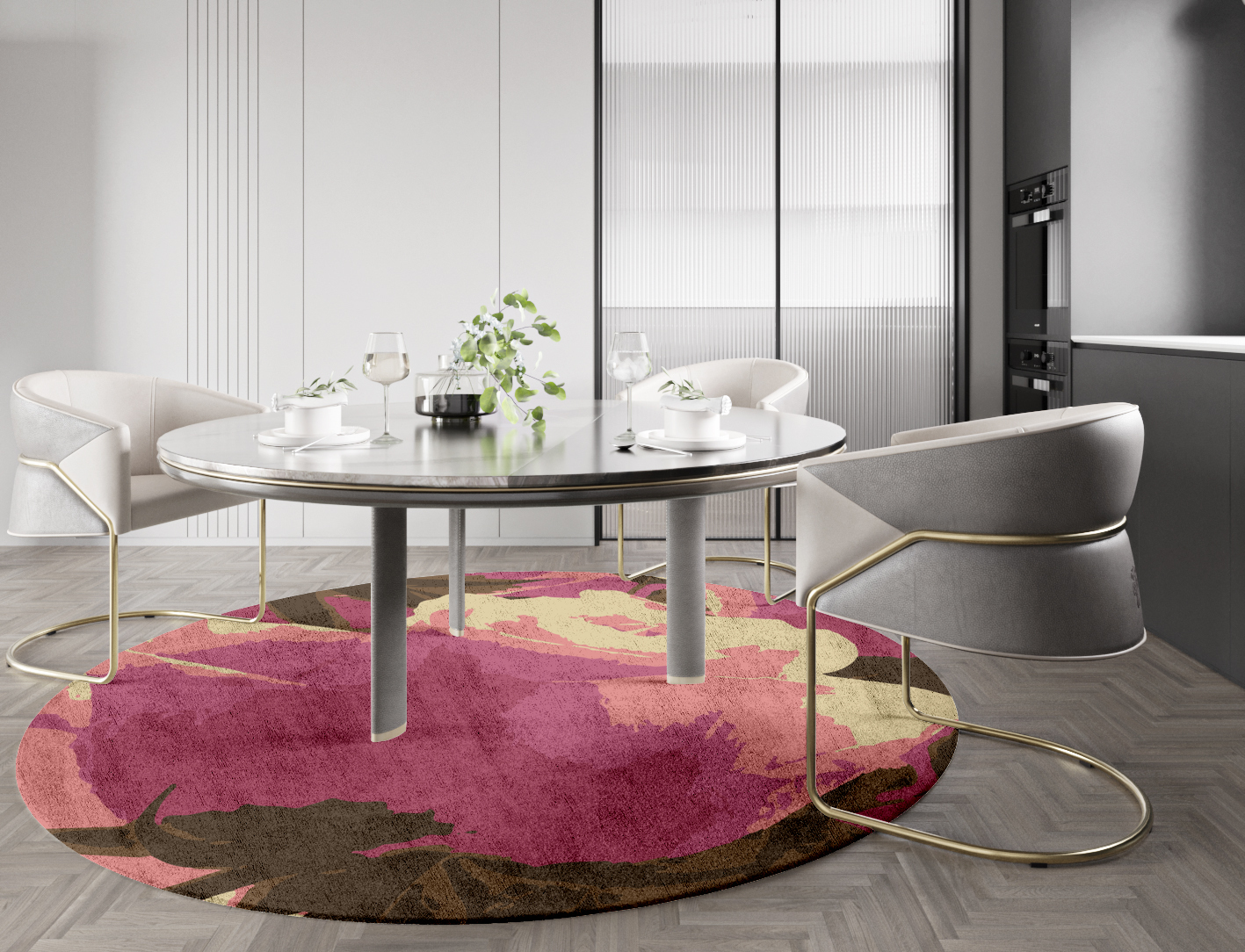 Flaxen Floral Round Hand Tufted Bamboo Silk Custom Rug by Rug Artisan