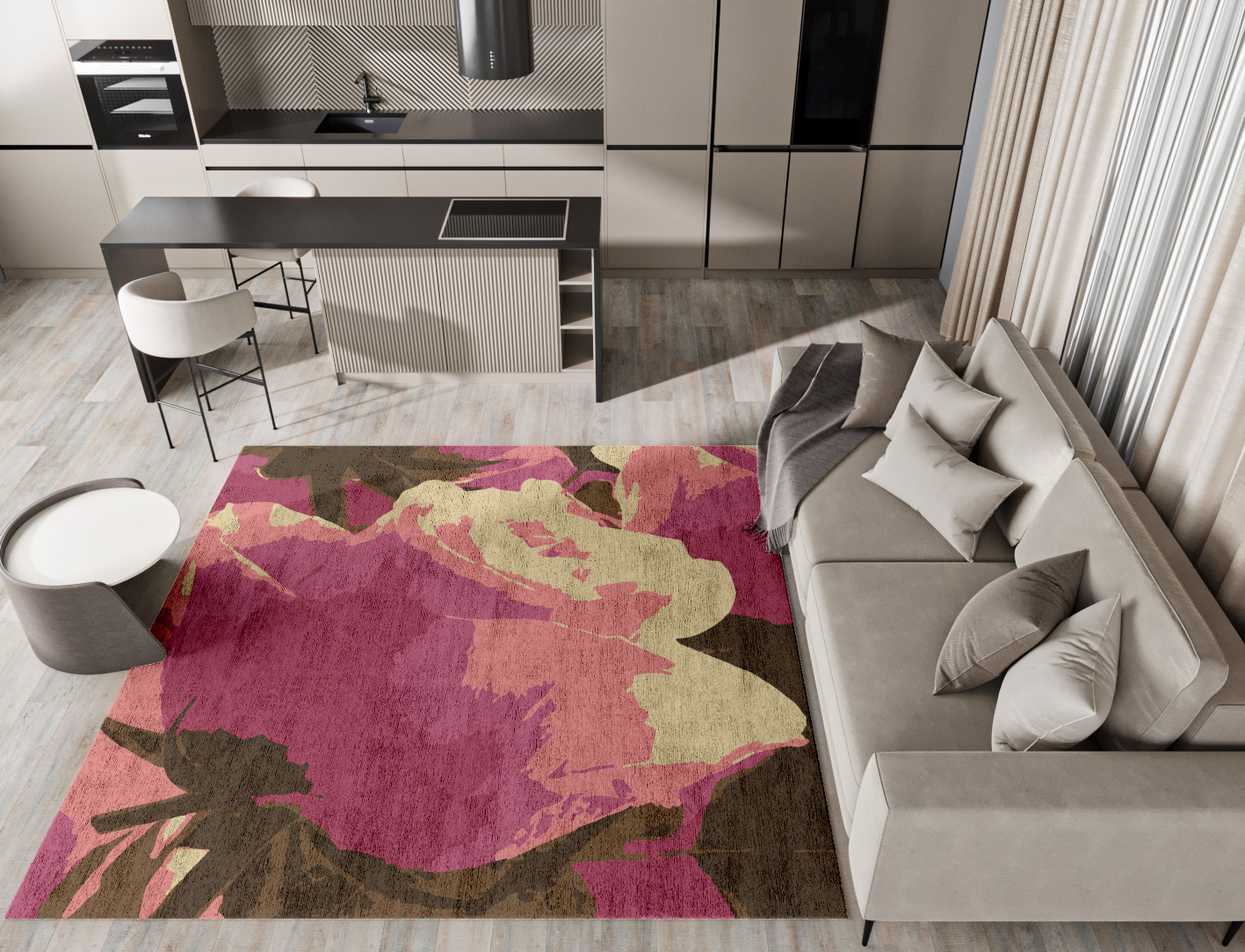 Flaxen Floral Square Hand Tufted Bamboo Silk Custom Rug by Rug Artisan