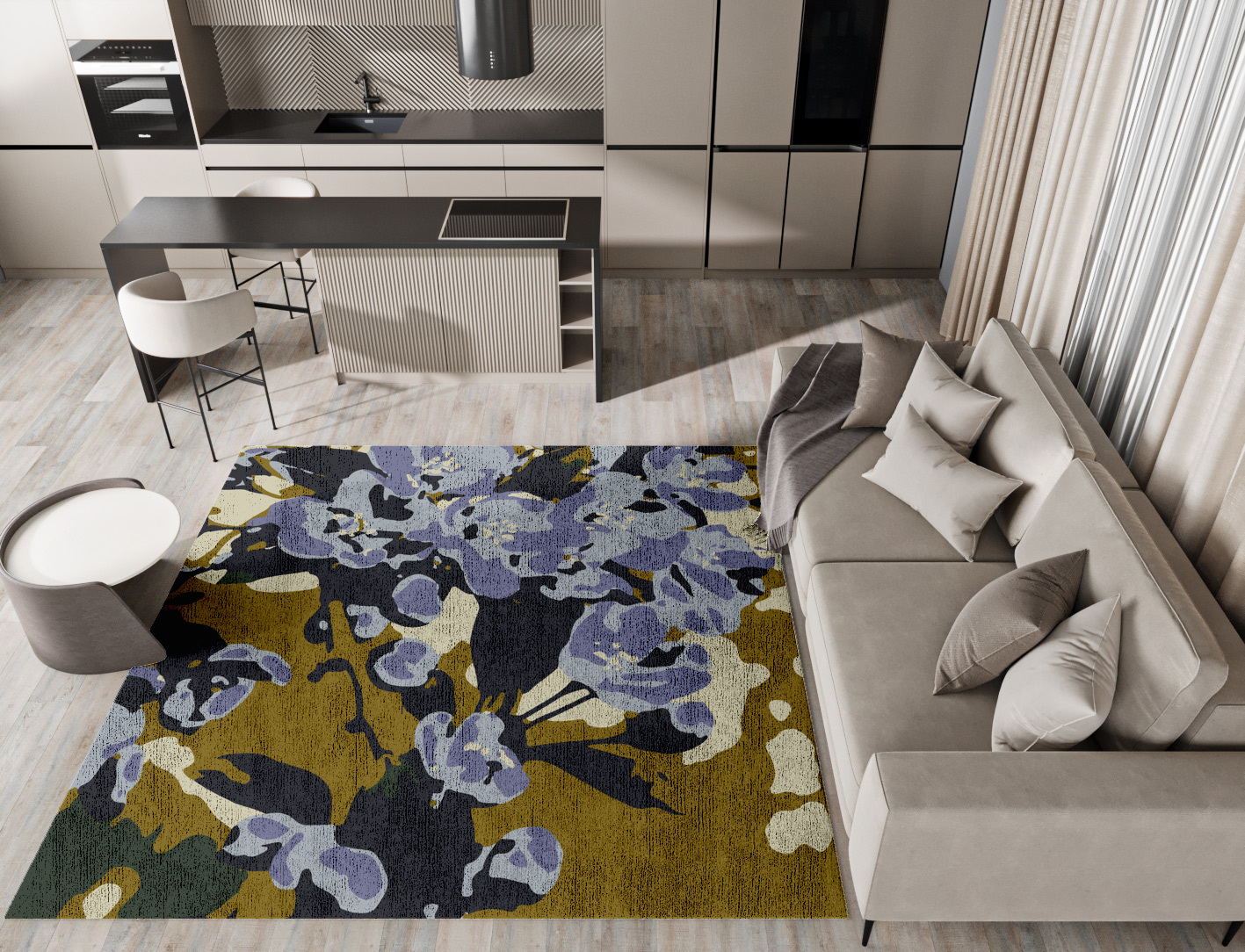 Flora Floral Square Hand Knotted Bamboo Silk Custom Rug by Rug Artisan