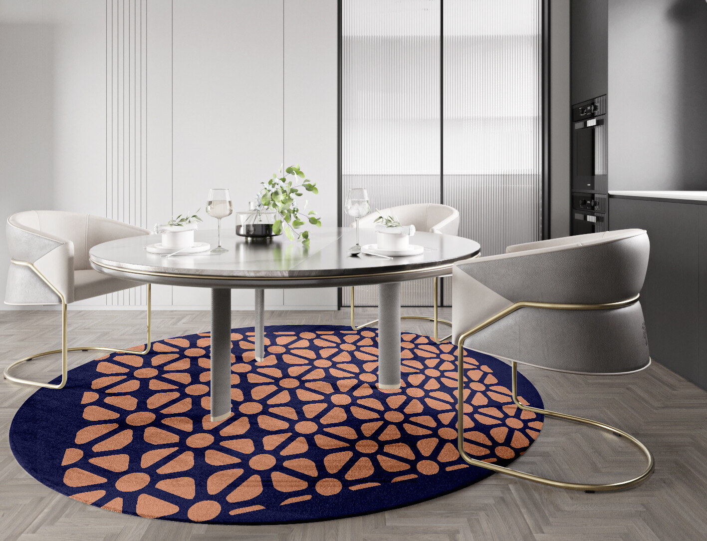 Floreale Geometric Round Hand Knotted Bamboo Silk Custom Rug by Rug Artisan