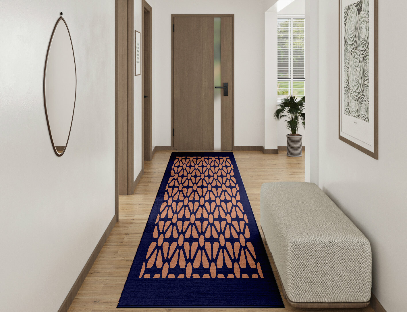 Floreale Geometric Runner Hand Knotted Bamboo Silk Custom Rug by Rug Artisan