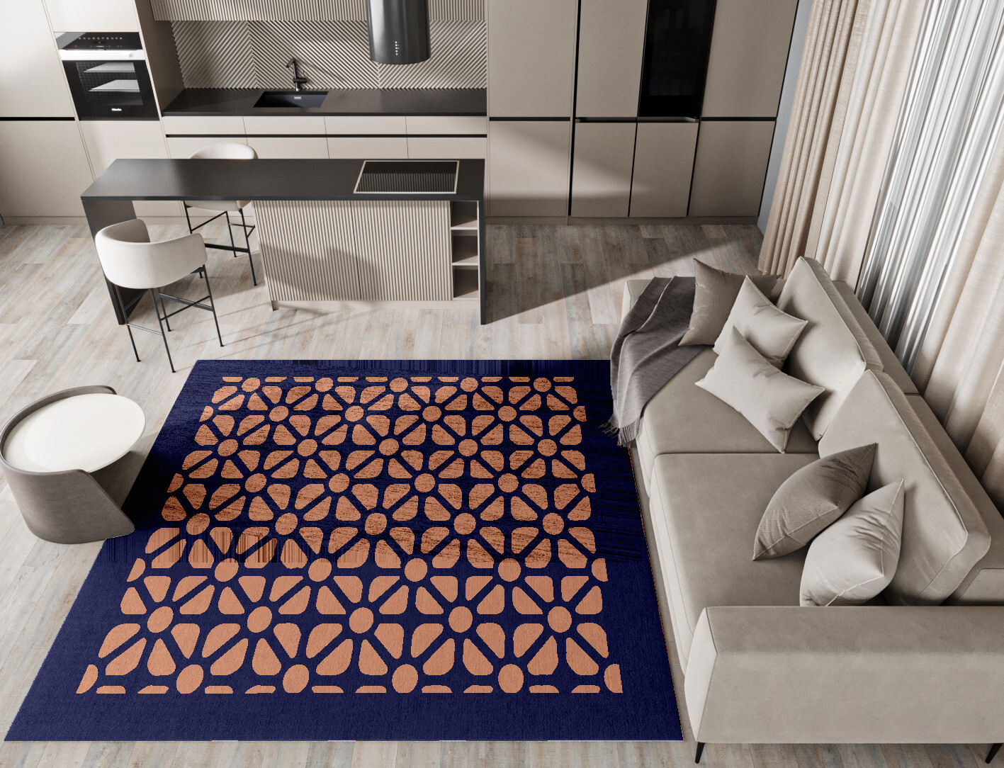 Floreale Geometric Square Hand Knotted Bamboo Silk Custom Rug by Rug Artisan