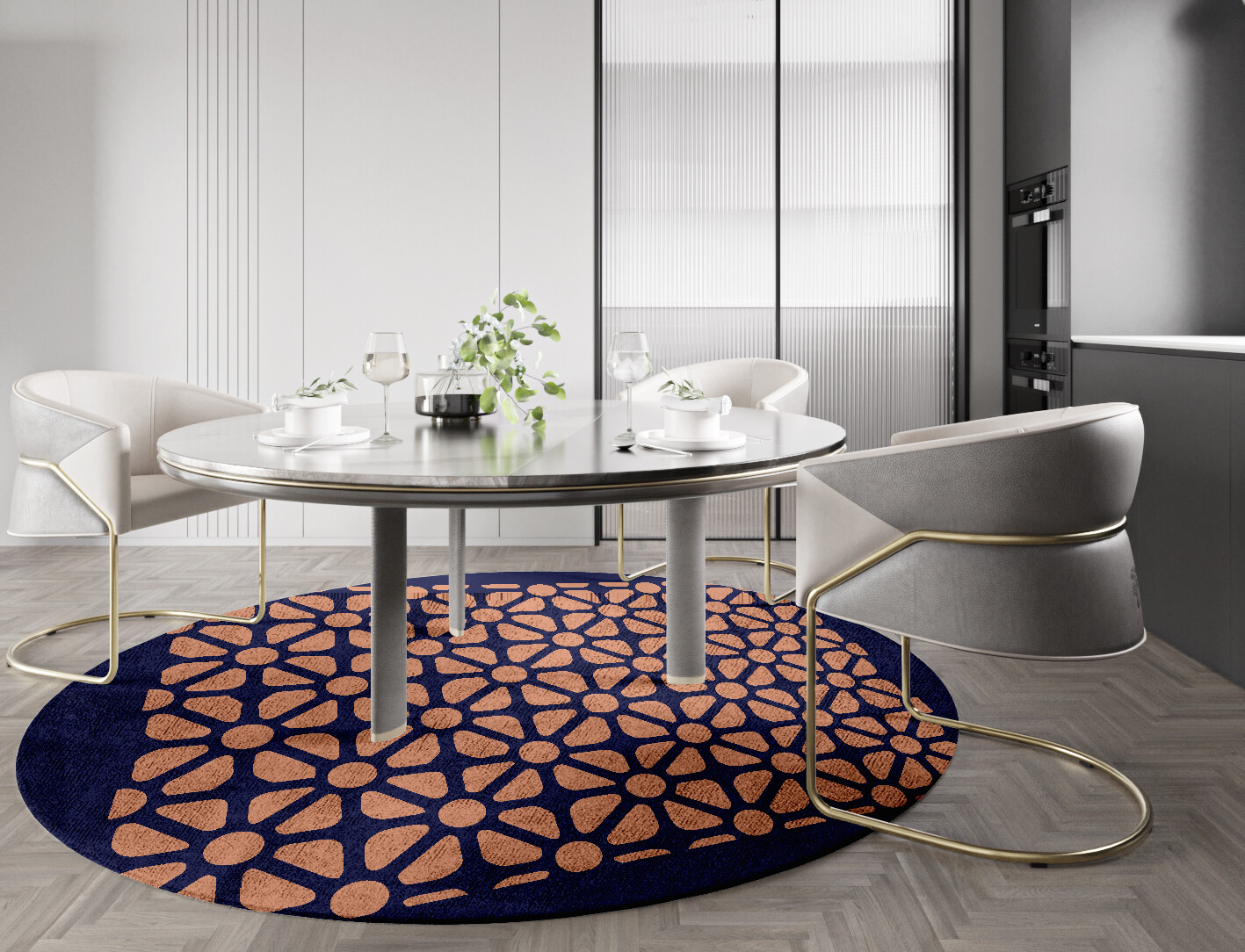 Floreale Geometric Round Hand Tufted Bamboo Silk Custom Rug by Rug Artisan