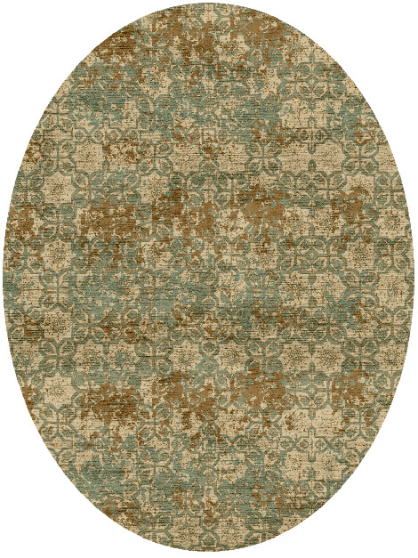 Flower Mosaic Vintage Oval Hand Knotted Bamboo Silk Custom Rug by Rug Artisan