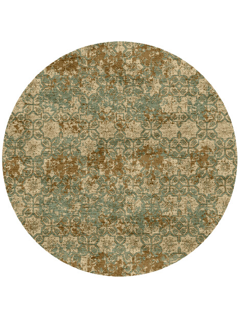Flower Mosaic Vintage Round Hand Knotted Bamboo Silk Custom Rug by Rug Artisan