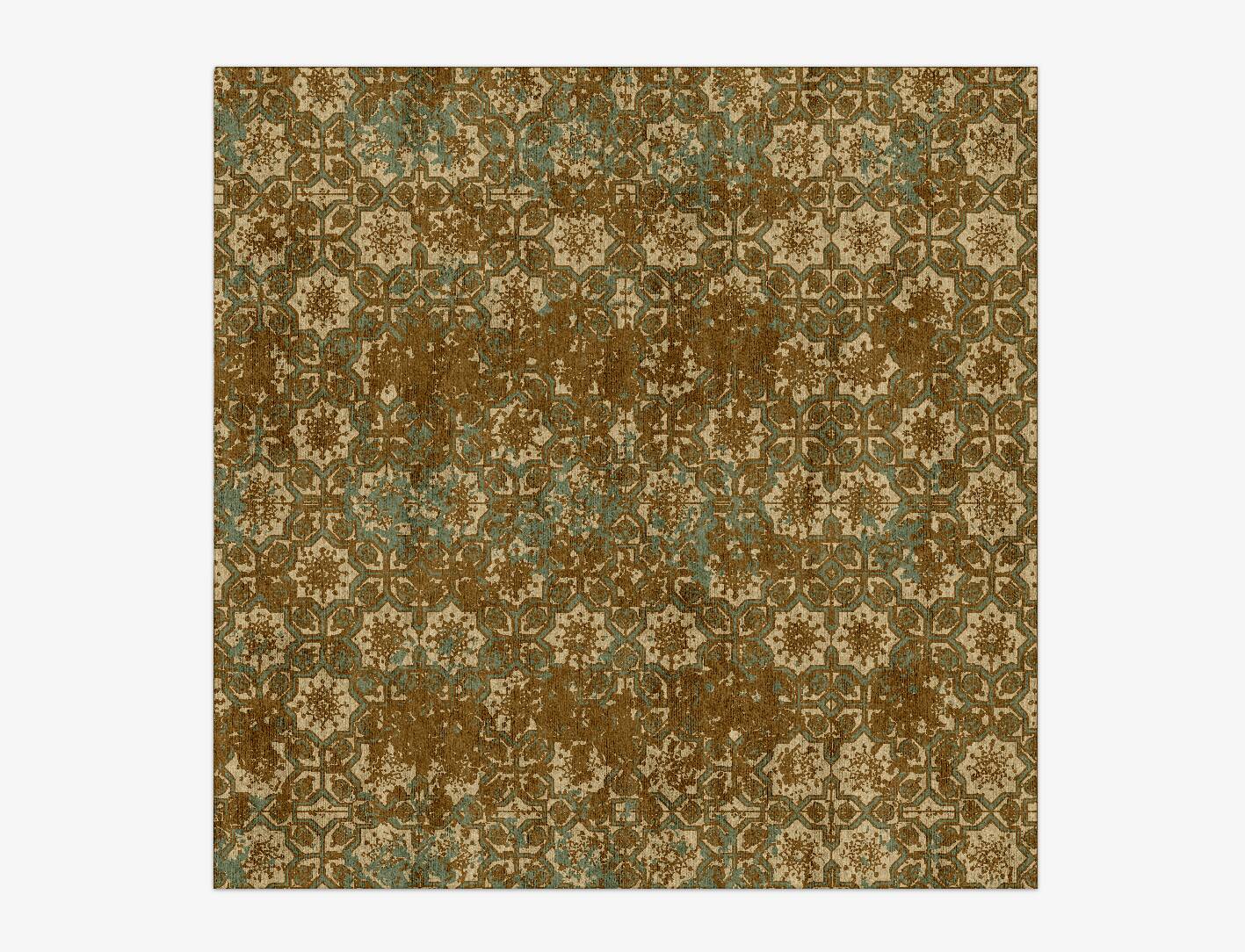 Flower Mosaic Vintage Square Hand Knotted Bamboo Silk Custom Rug by Rug Artisan