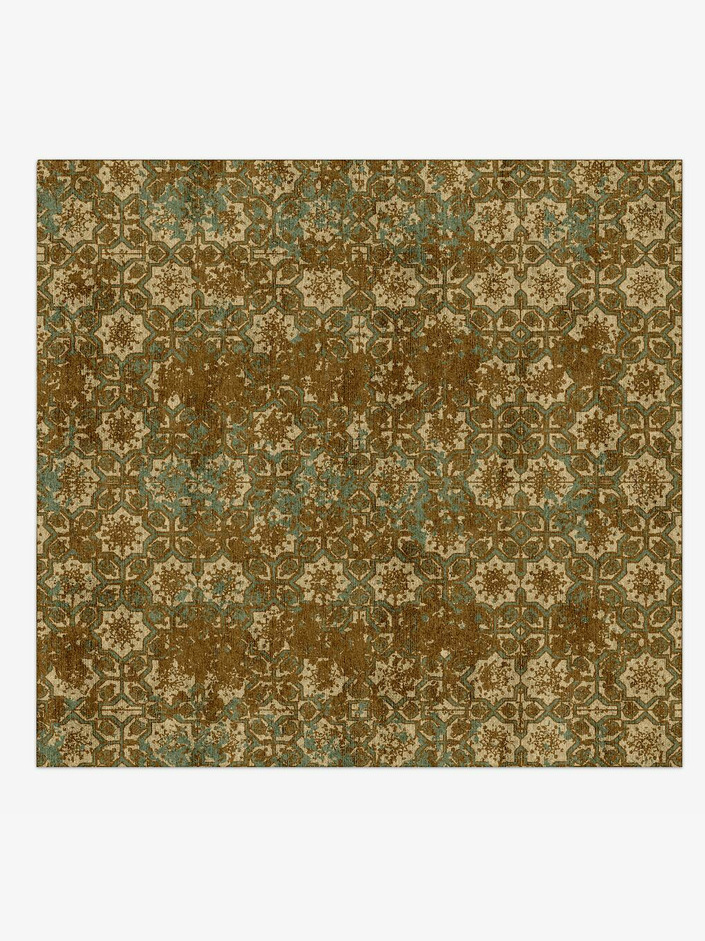 Flower Mosaic Vintage Square Hand Knotted Bamboo Silk Custom Rug by Rug Artisan