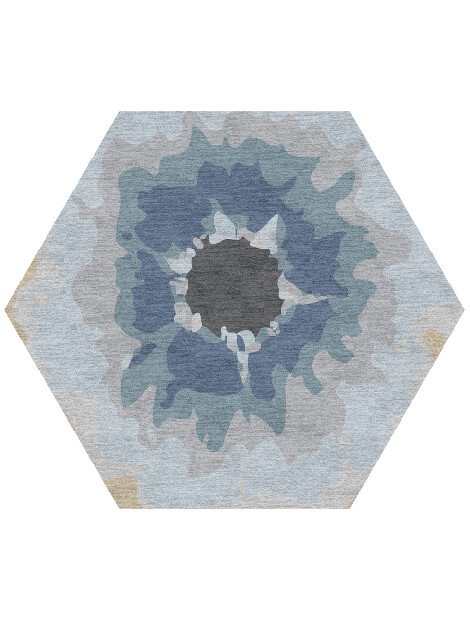 Floweret Cerulean Hexagon Hand Knotted Tibetan Wool Custom Rug by Rug Artisan