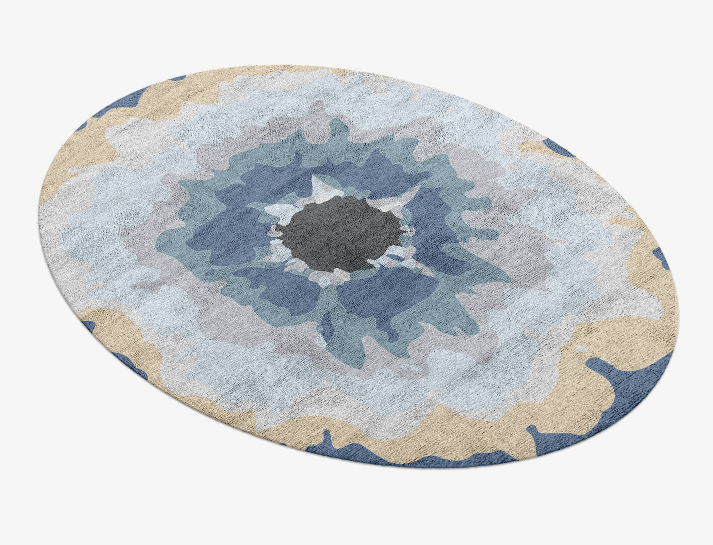 Floweret Cerulean Oval Hand Knotted Bamboo Silk Custom Rug by Rug Artisan
