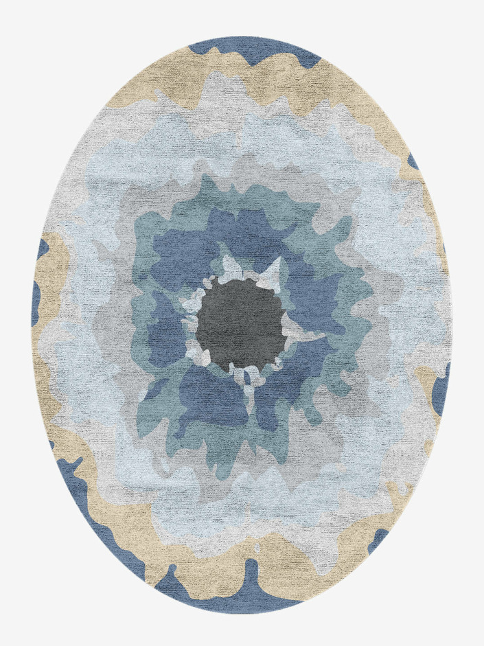 Floweret Cerulean Oval Hand Knotted Bamboo Silk Custom Rug by Rug Artisan
