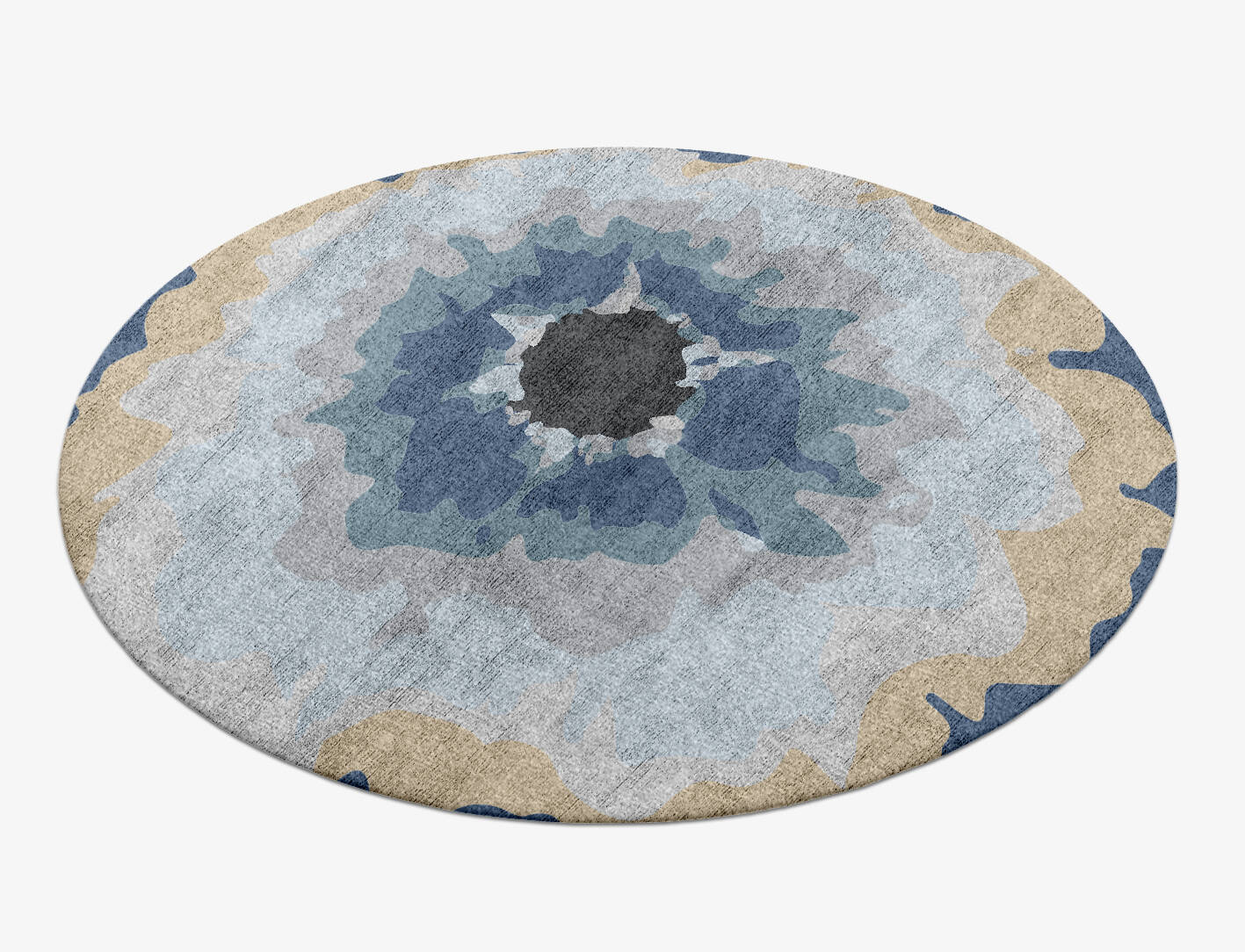 Floweret Cerulean Round Hand Knotted Bamboo Silk Custom Rug by Rug Artisan