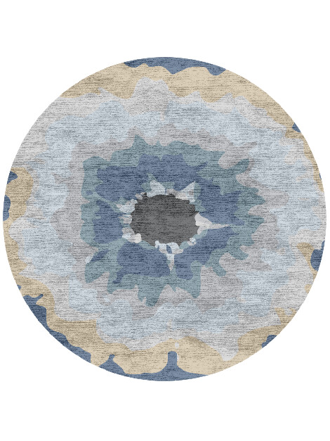 Floweret Cerulean Round Hand Knotted Bamboo Silk Custom Rug by Rug Artisan