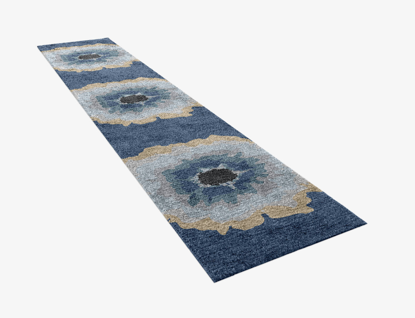 Floweret Cerulean Runner Hand Knotted Bamboo Silk Custom Rug by Rug Artisan