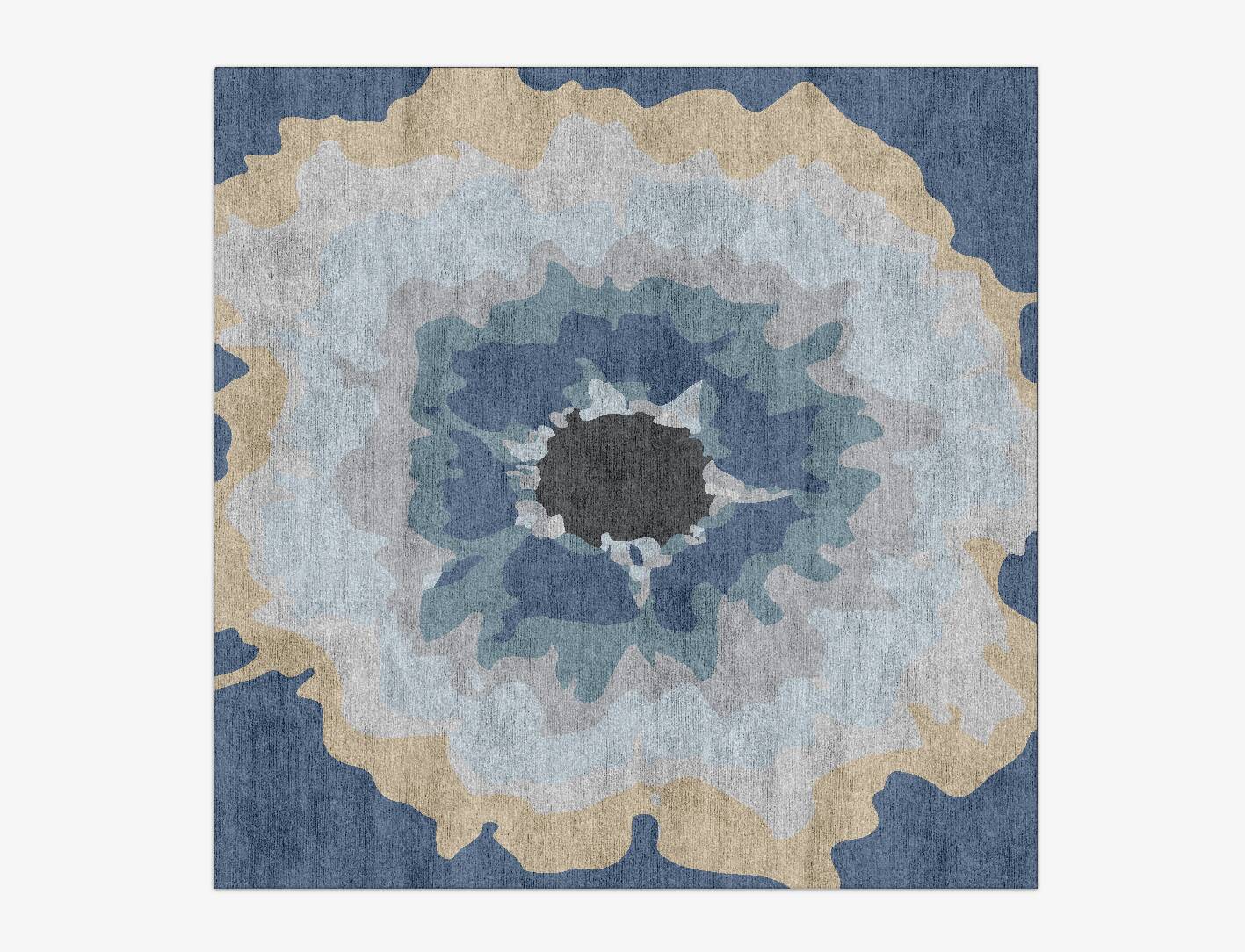 Floweret Cerulean Square Hand Knotted Bamboo Silk Custom Rug by Rug Artisan