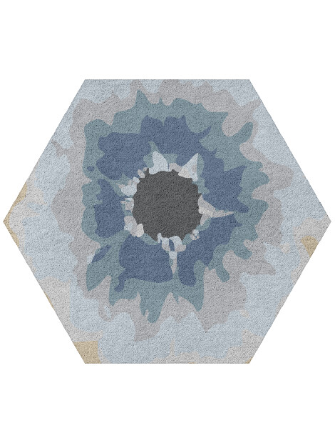 Floweret Cerulean Hexagon Hand Tufted Pure Wool Custom Rug by Rug Artisan