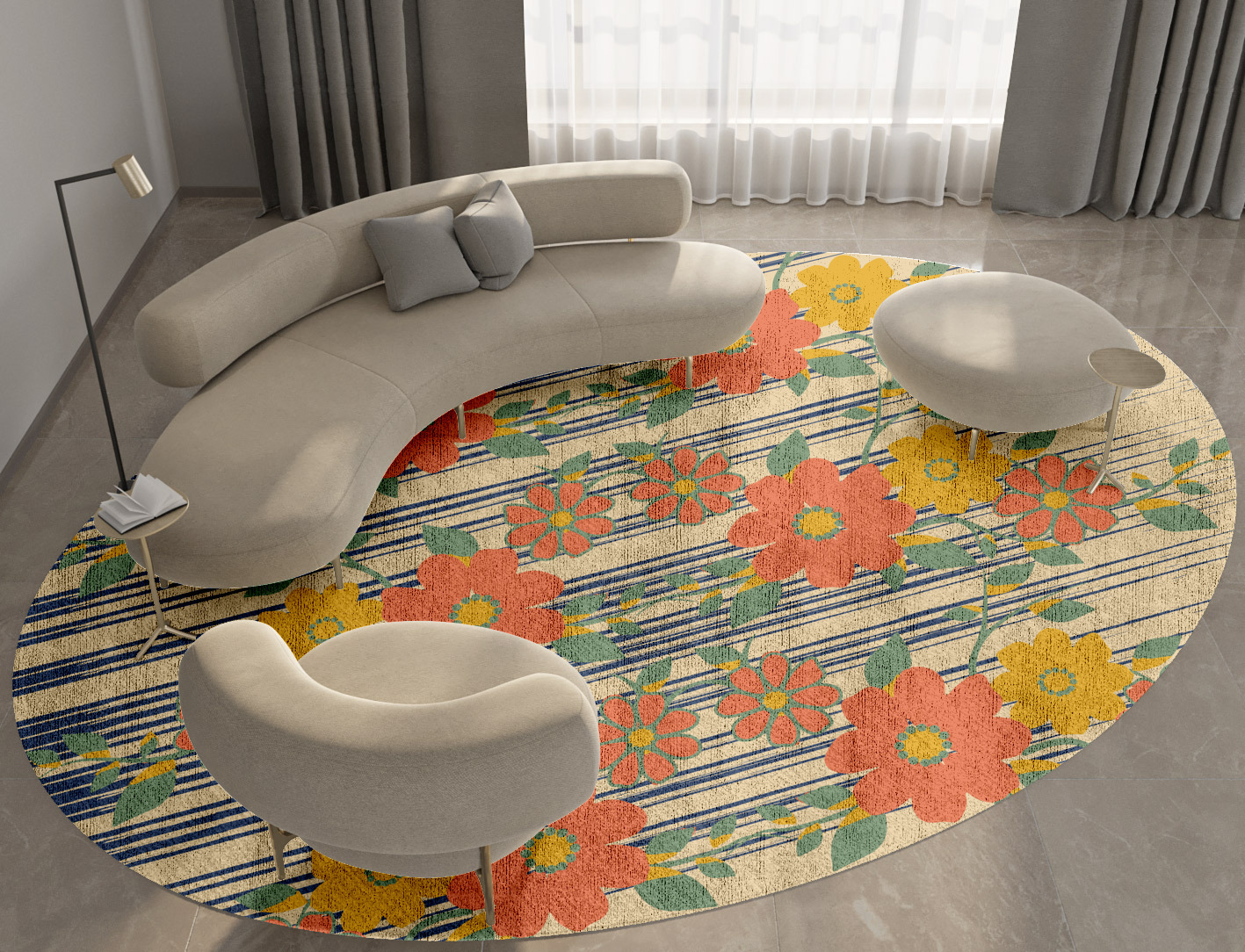 Flowerfall Floral Oval Hand Knotted Bamboo Silk Custom Rug by Rug Artisan