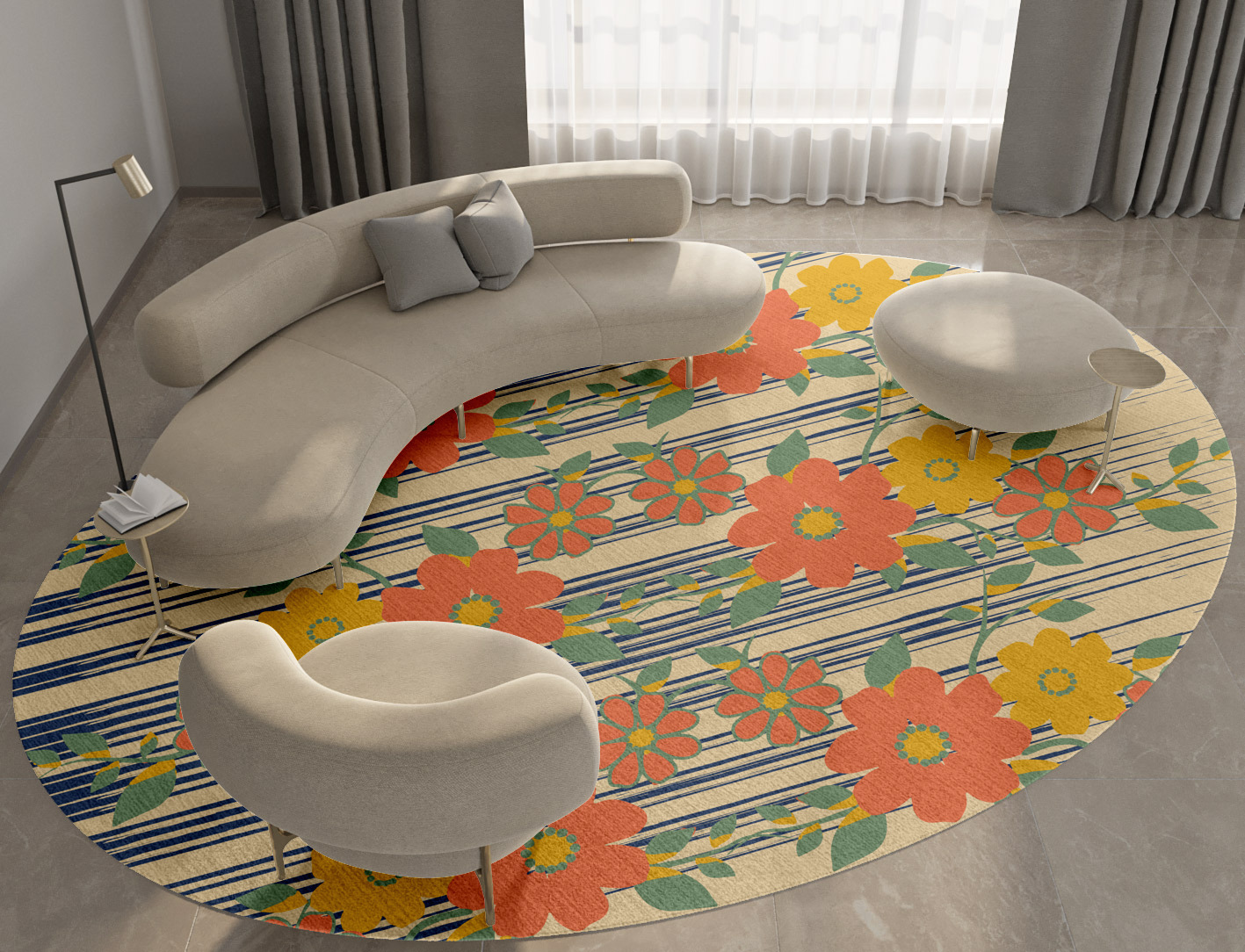 Flowerfall Floral Oval Hand Knotted Tibetan Wool Custom Rug by Rug Artisan
