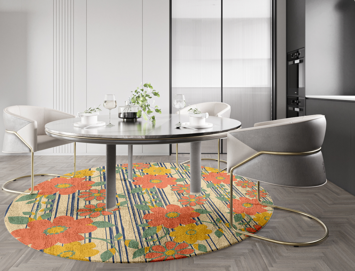 Flowerfall Floral Round Hand Knotted Bamboo Silk Custom Rug by Rug Artisan