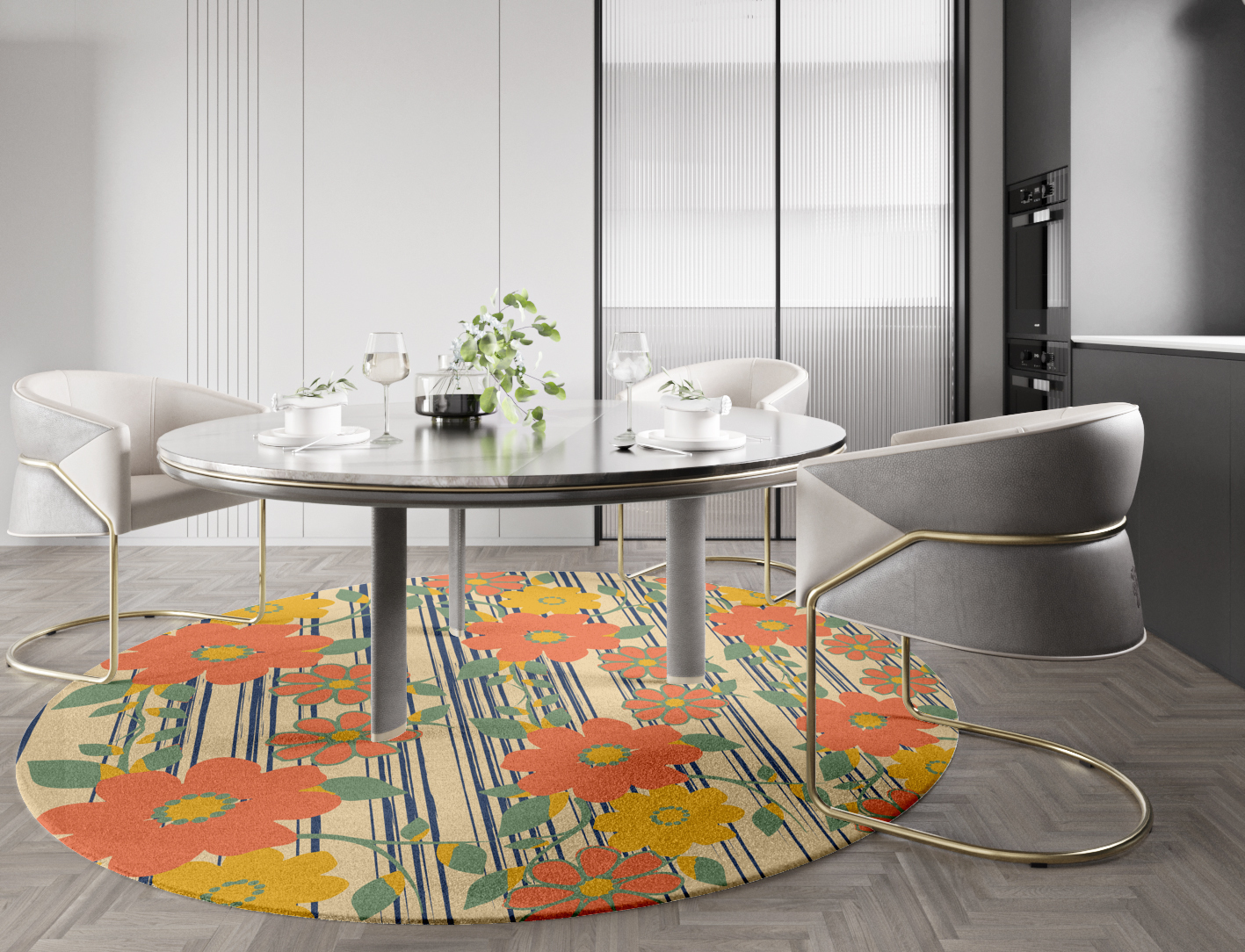 Flowerfall Floral Round Hand Knotted Tibetan Wool Custom Rug by Rug Artisan