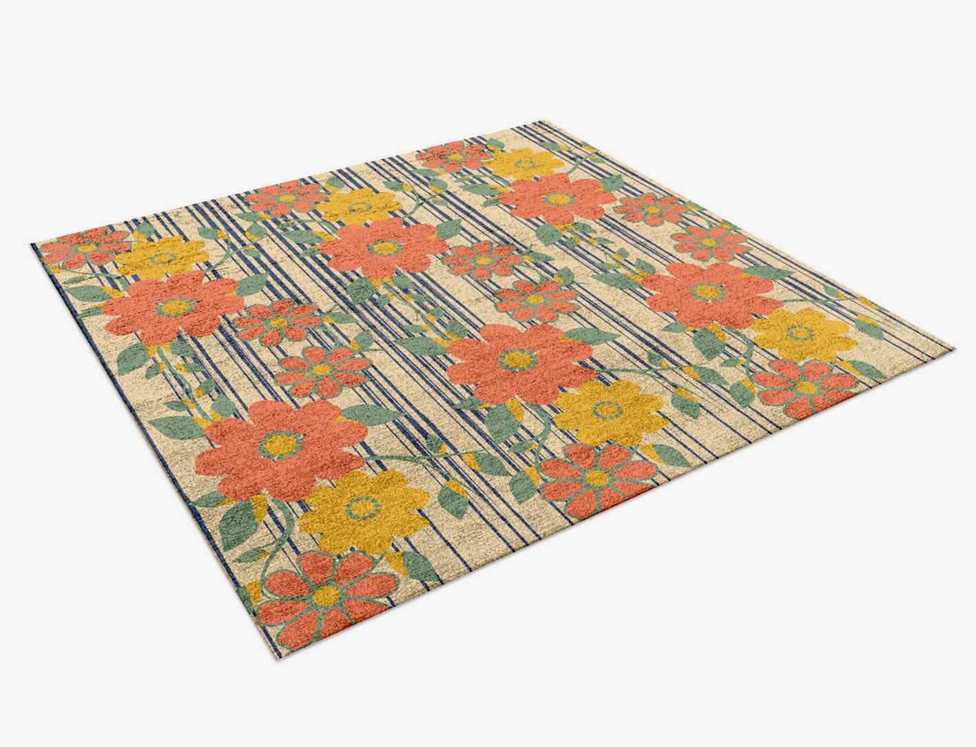 Flowerfall Floral Square Hand Knotted Bamboo Silk Custom Rug by Rug Artisan