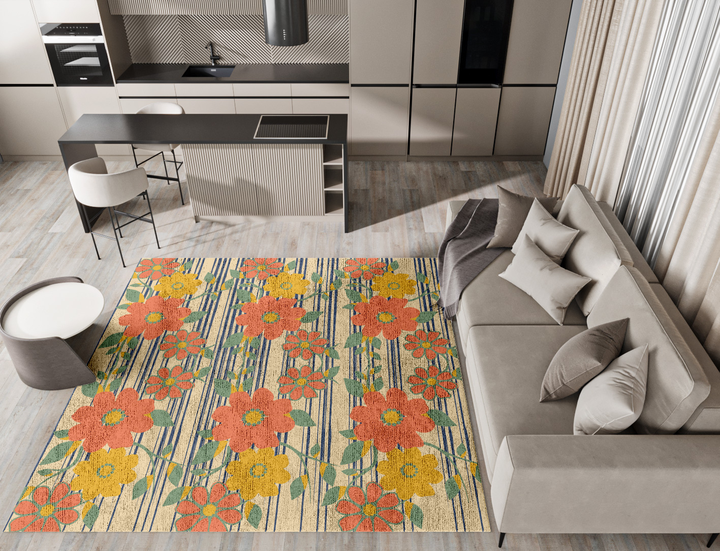 Flowerfall Floral Square Hand Knotted Bamboo Silk Custom Rug by Rug Artisan