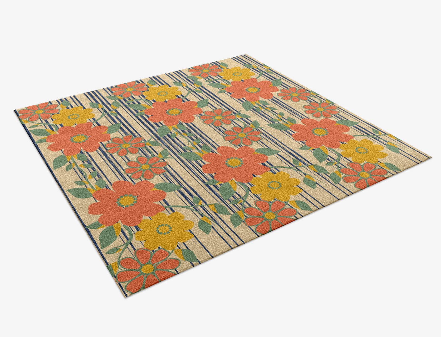 Flowerfall Floral Square Hand Knotted Tibetan Wool Custom Rug by Rug Artisan