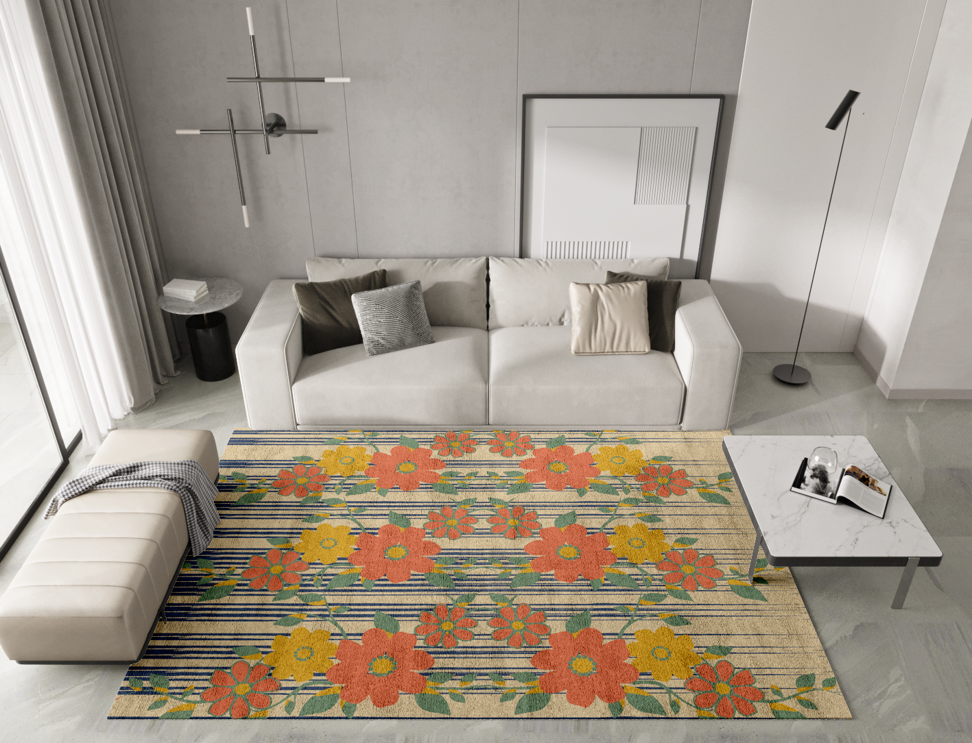 Flowerfall Floral Rectangle Hand Tufted Bamboo Silk Custom Rug by Rug Artisan