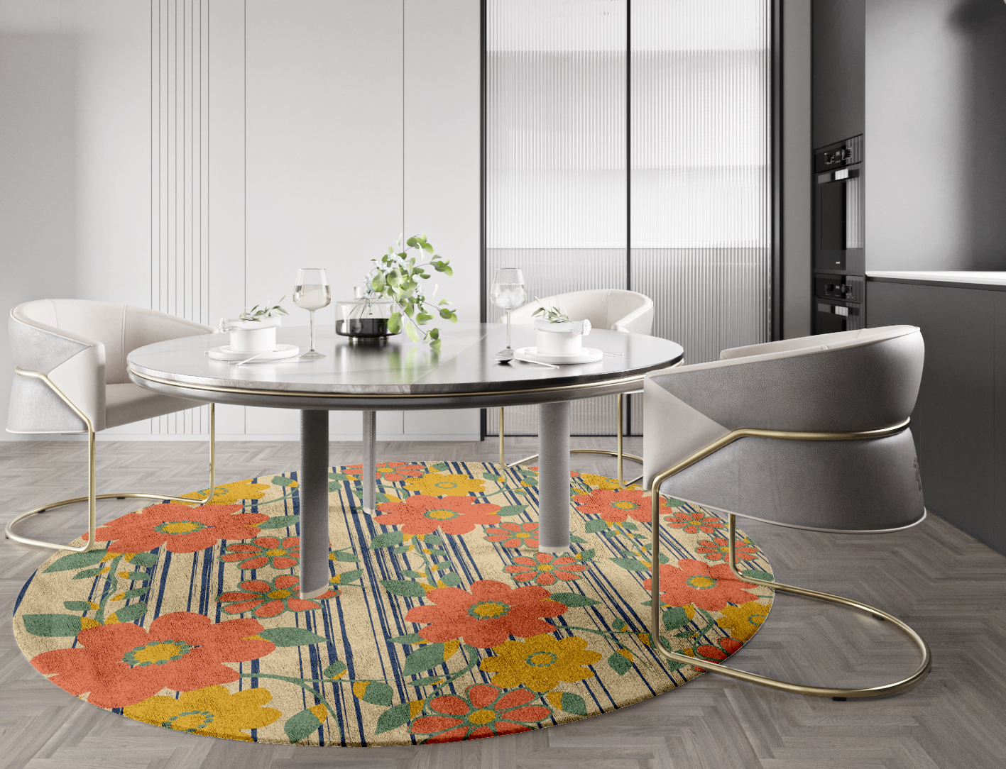 Flowerfall Floral Round Hand Tufted Bamboo Silk Custom Rug by Rug Artisan