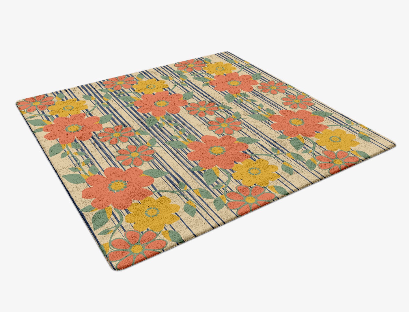 Flowerfall Floral Square Hand Tufted Bamboo Silk Custom Rug by Rug Artisan