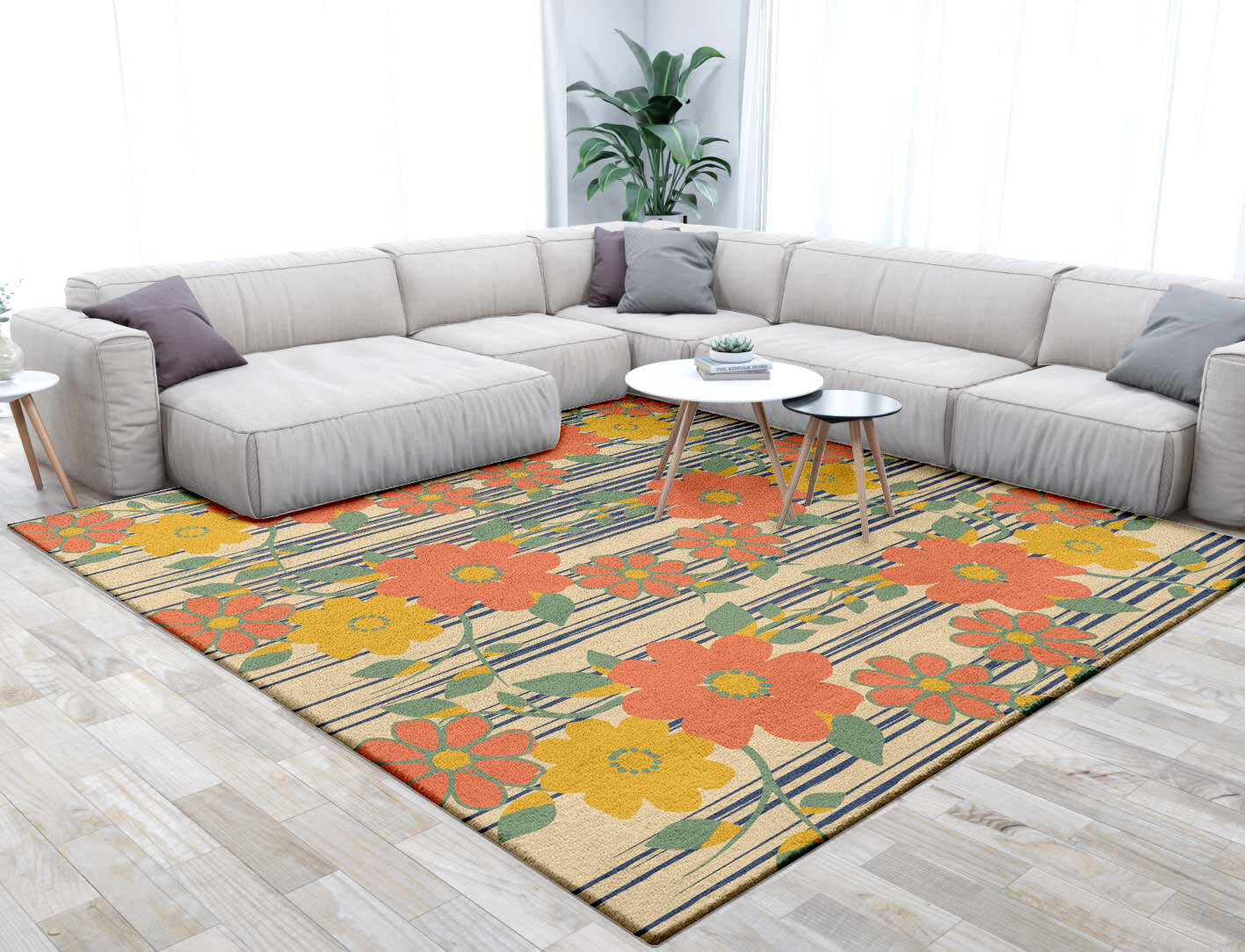 Flowerfall Floral Square Hand Tufted Pure Wool Custom Rug by Rug Artisan
