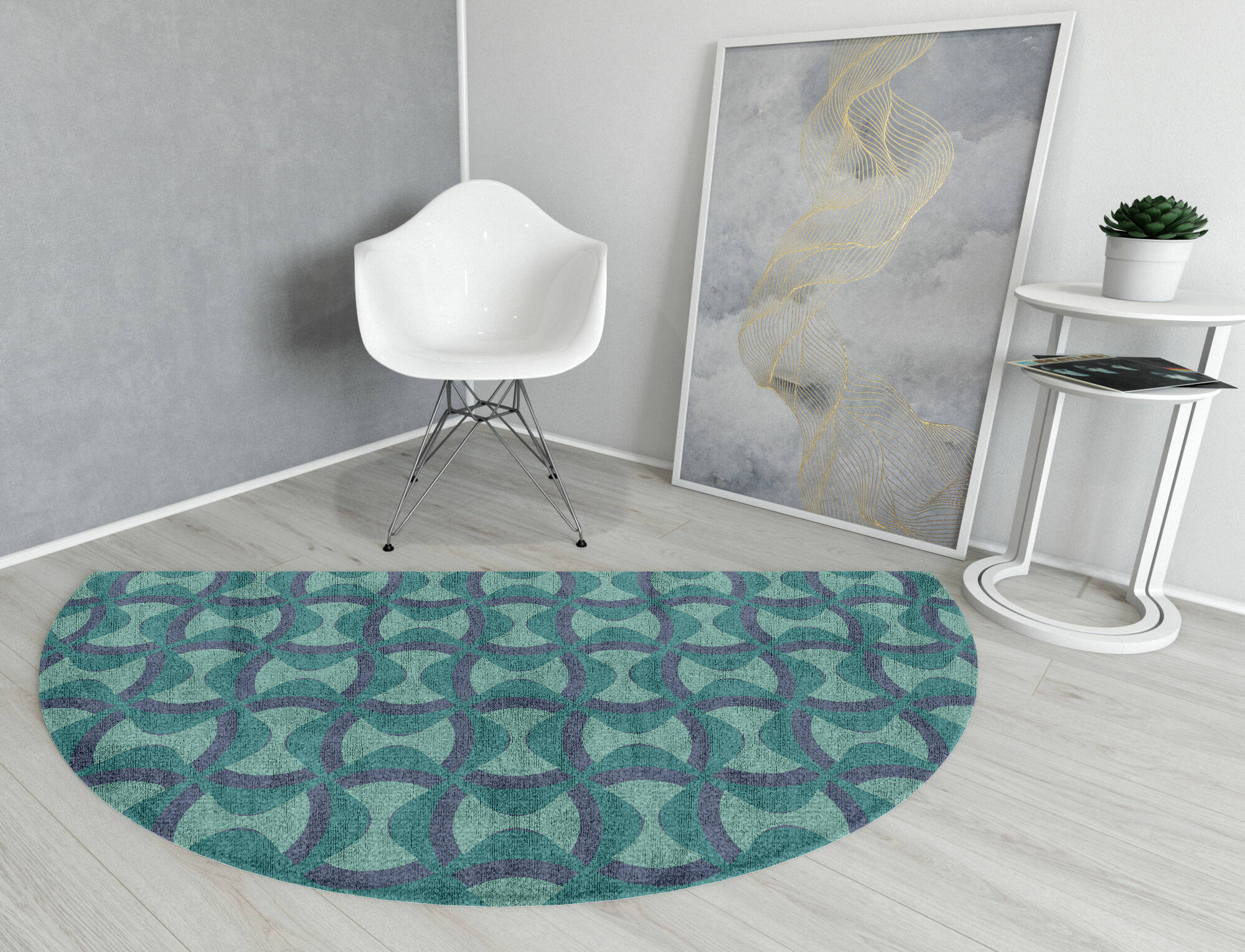 Fluid Modern Geometrics Halfmoon Hand Knotted Bamboo Silk Custom Rug by Rug Artisan