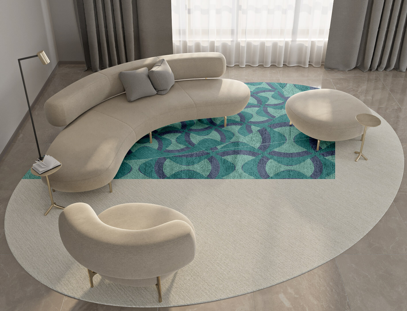 Fluid Geometric Oval Hand Knotted Bamboo Silk Custom Rug by Rug Artisan