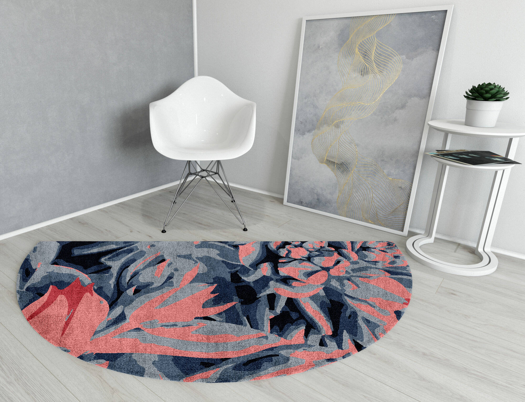 Fluorescent Floral Halfmoon Hand Knotted Bamboo Silk Custom Rug by Rug Artisan