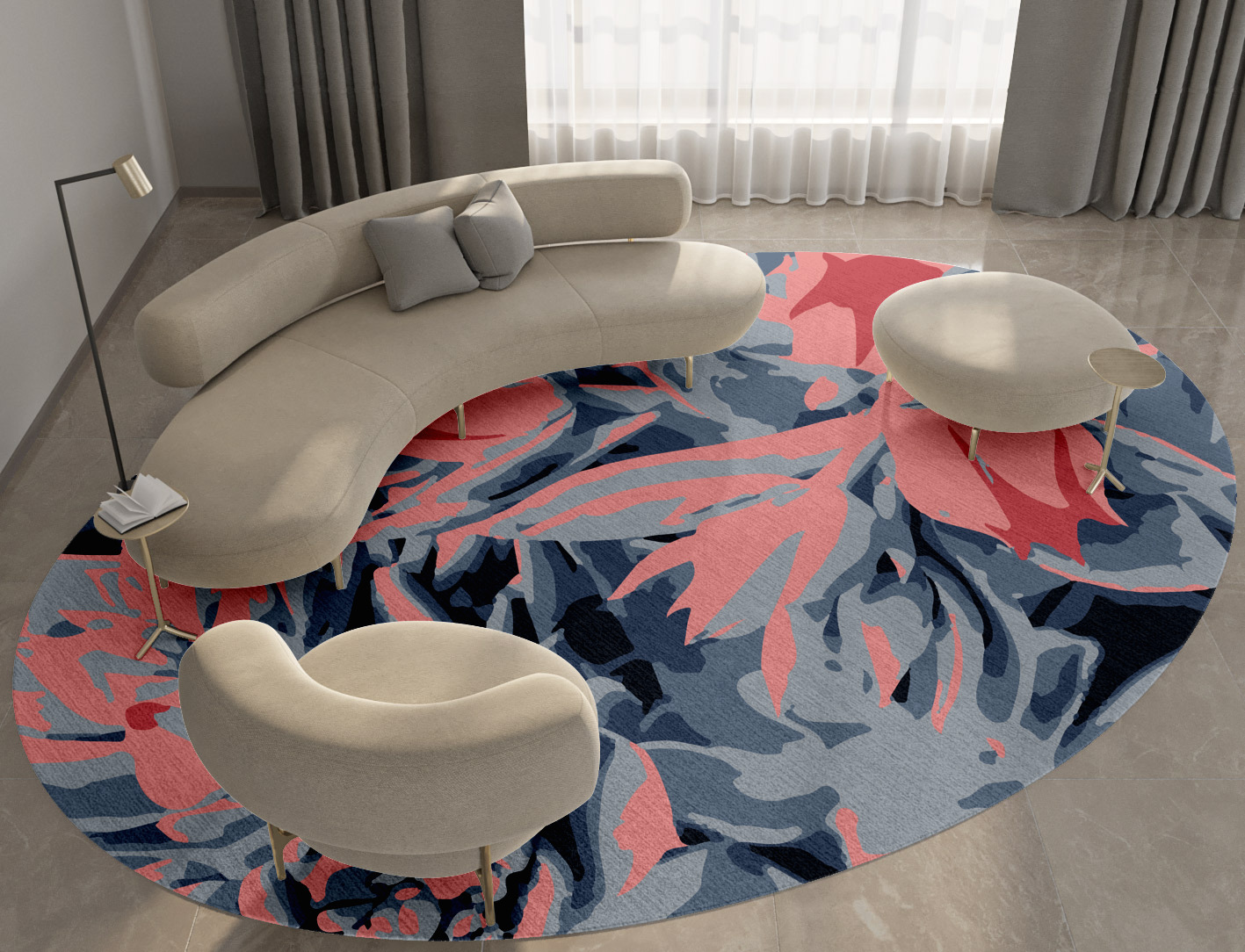 Fluorescent Floral Oval Hand Knotted Tibetan Wool Custom Rug by Rug Artisan