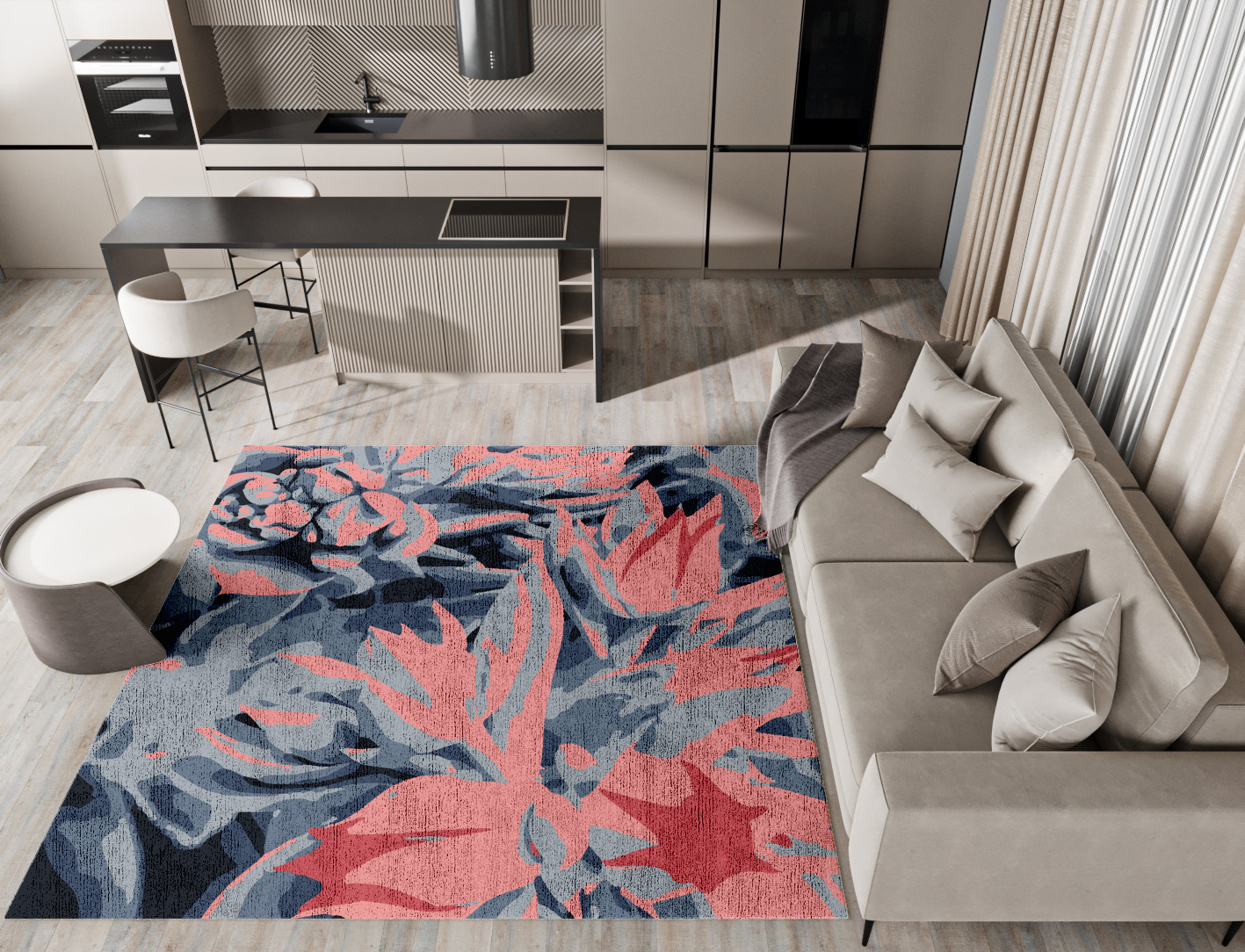 Fluorescent Floral Square Hand Knotted Bamboo Silk Custom Rug by Rug Artisan