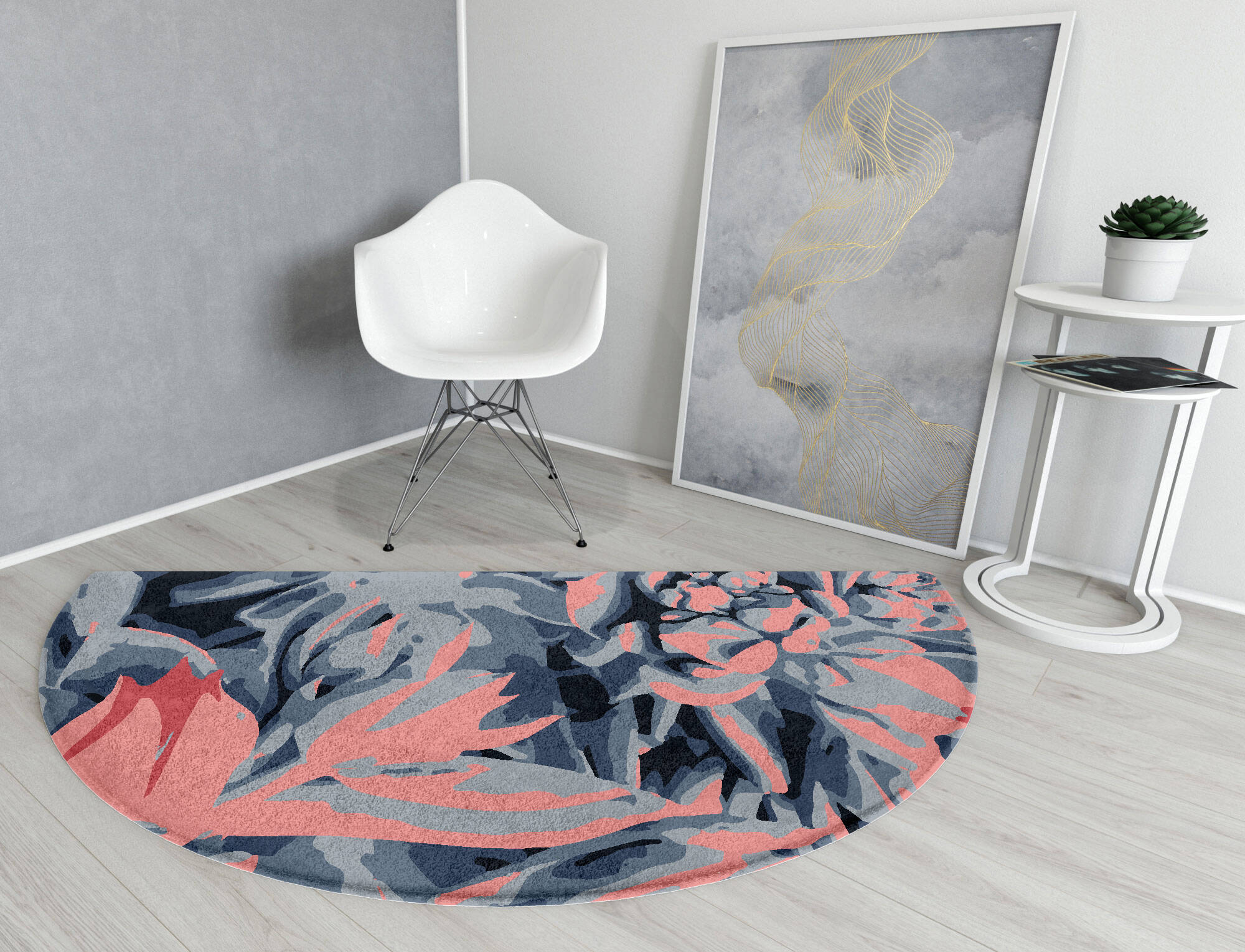 Fluorescent Floral Halfmoon Hand Tufted Pure Wool Custom Rug by Rug Artisan