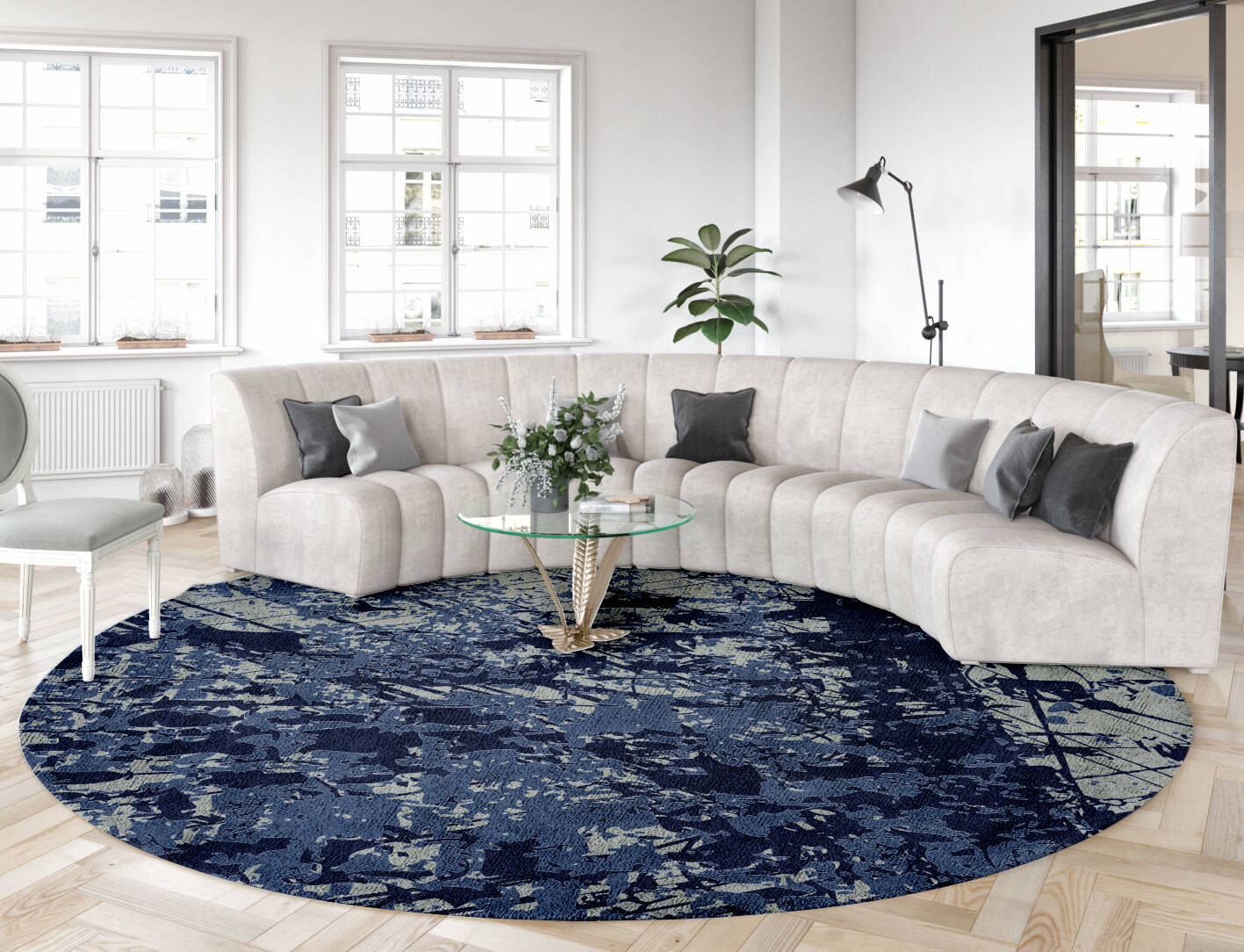 Flux Abstract Round Hand Tufted Bamboo Silk Custom Rug by Rug Artisan