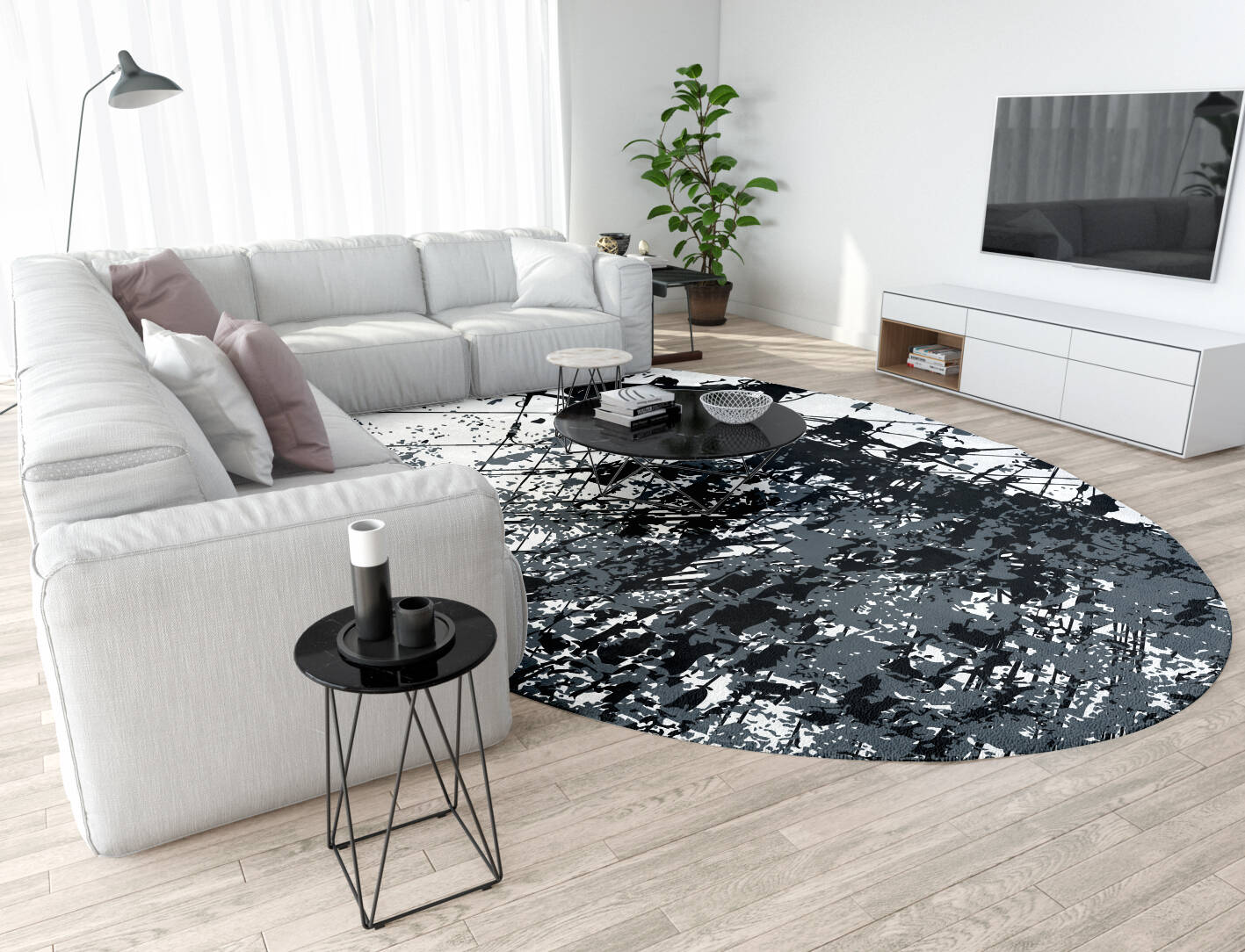 Flux Ions Monochrome Oval Hand Tufted Pure Wool Custom Rug by Rug Artisan