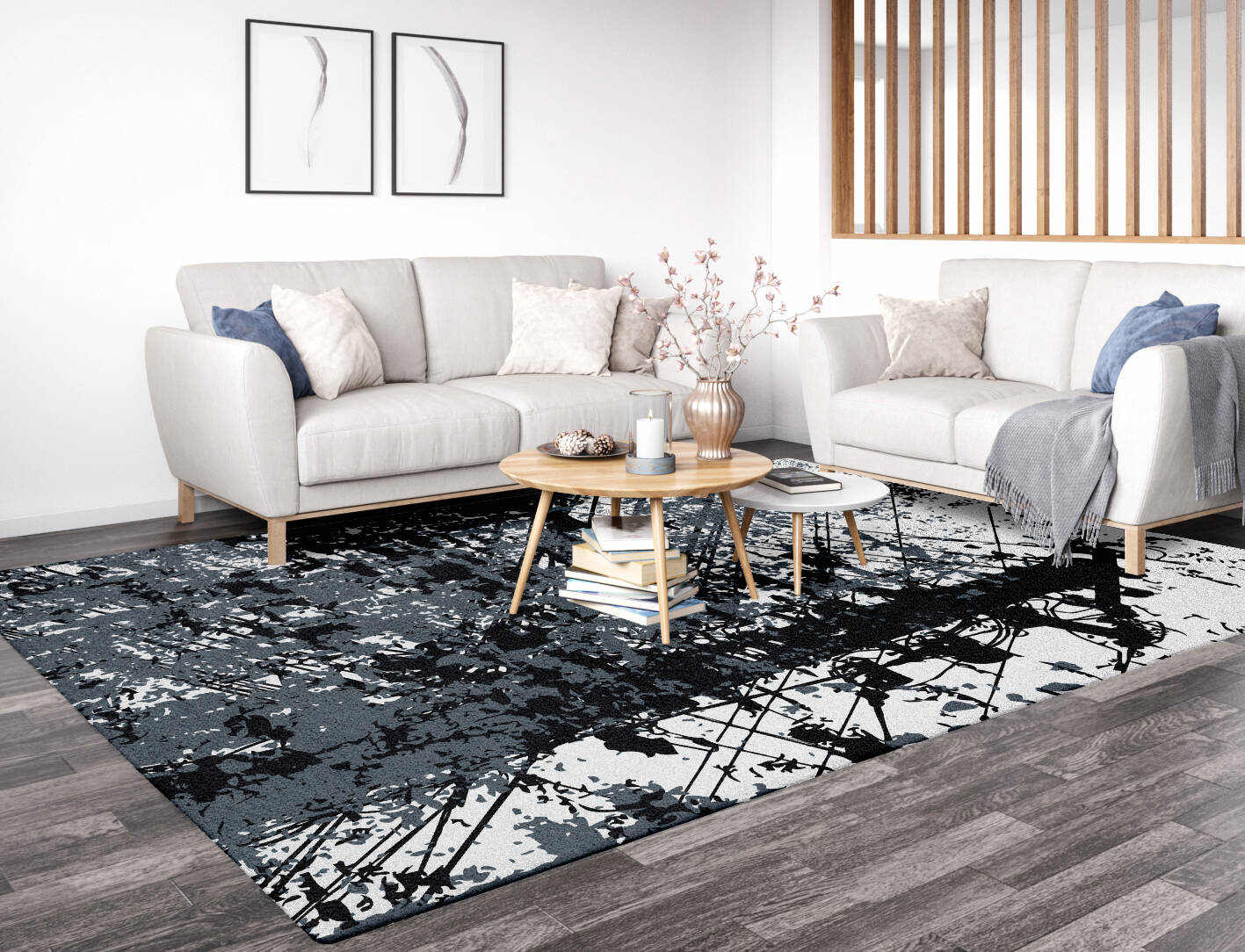Flux Ions Monochrome Rectangle Hand Tufted Pure Wool Custom Rug by Rug Artisan